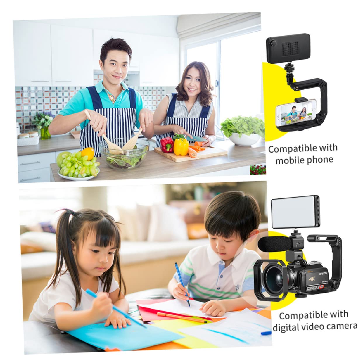 Stabilizzatore Pa66 a Nero Fotocamera in Pieghevole Nylon e Fibra di Vetro Vite 1/4 e Impugnatura U per Dslr
