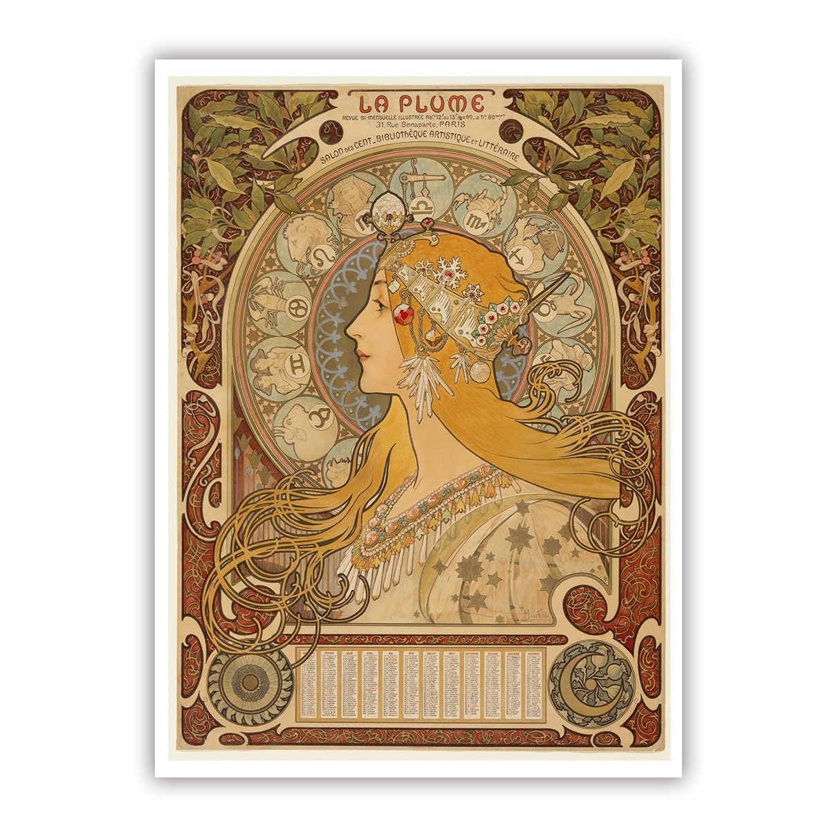 SHENGPOSTER Alphonse Mucha La Plume Canvas Wall Art Giclee Print Art Nouveau Goddess Zodiac Poster Elegant Bedroom Wall Decor Canvas Prints Artwork Frameless 40x50cm