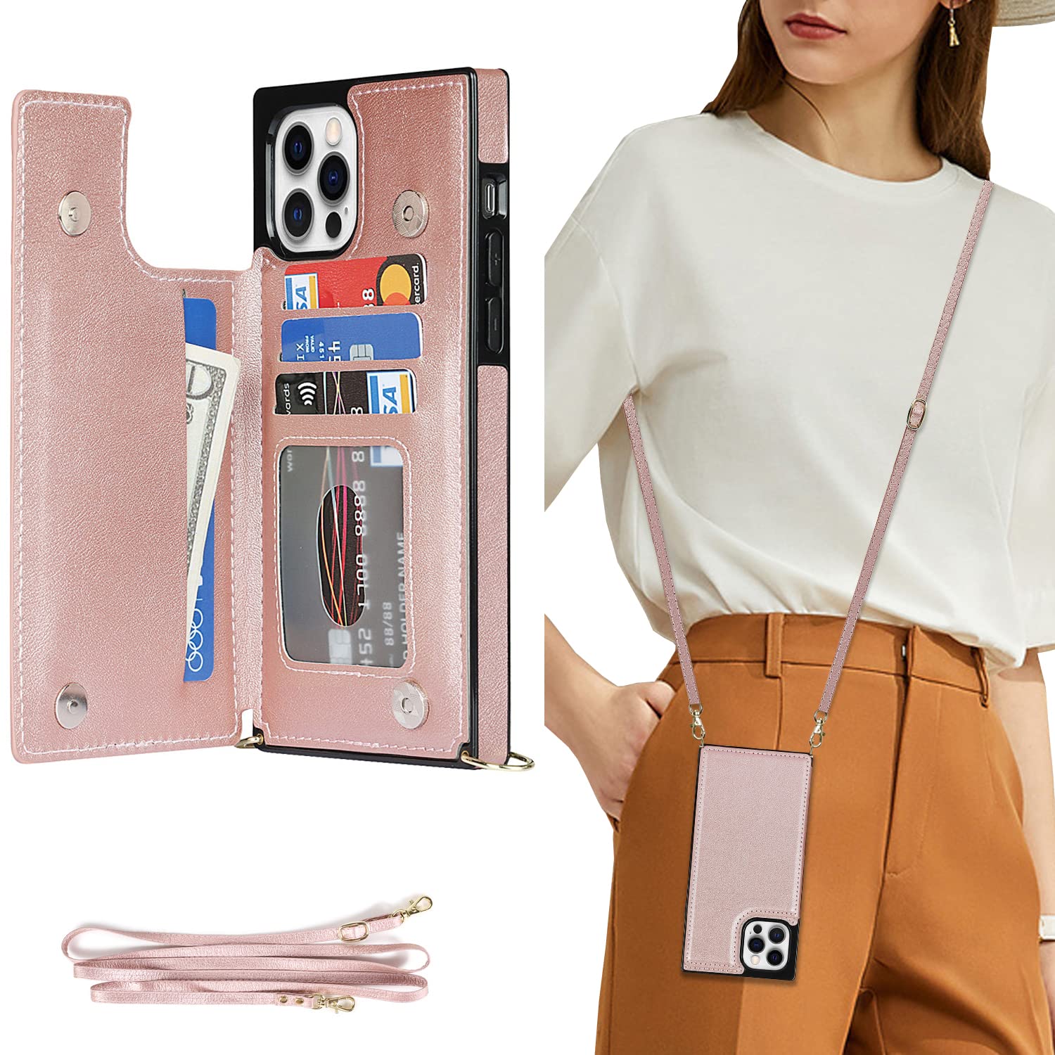 Coque iPhone 14 Pro Max en cuir premium protectrice couleur or rose - 8