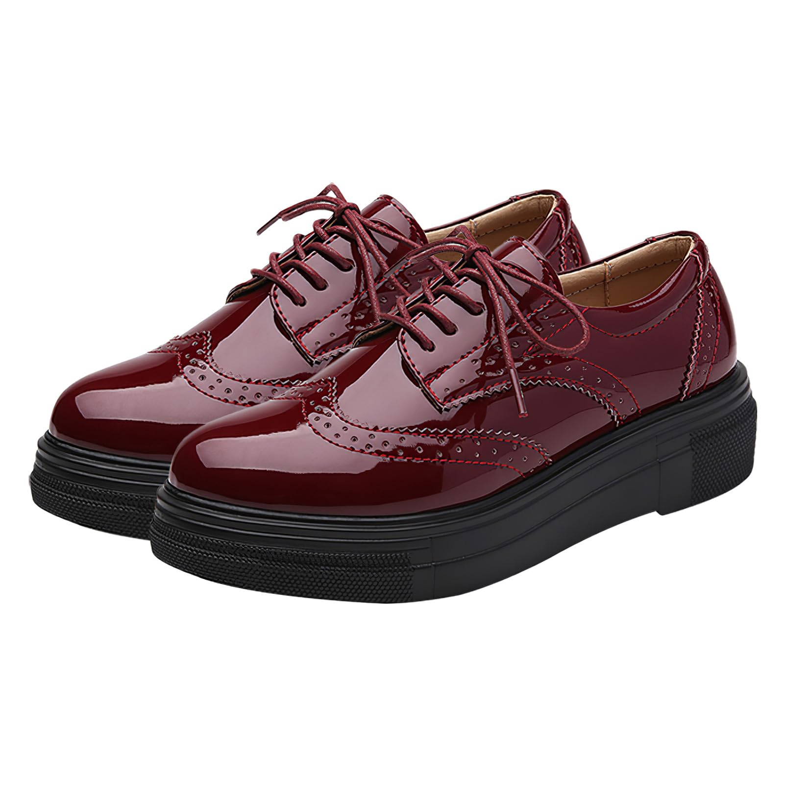 ANUFER Mujeres Elegante con Cordones Brogues Plataforma Piel Sintética de Charol Casual Zapatillas Deportivas