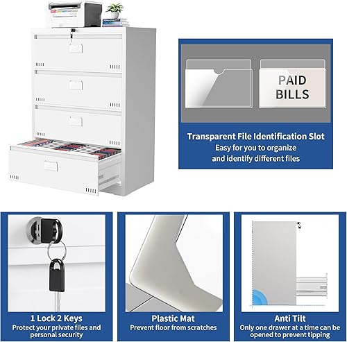 Miniatura 5 de Archivador lateral con cerradura, archivadores de metal de 2 cajones para oficina en casa colgantelegalF4A4, archivador horizontal de metal con