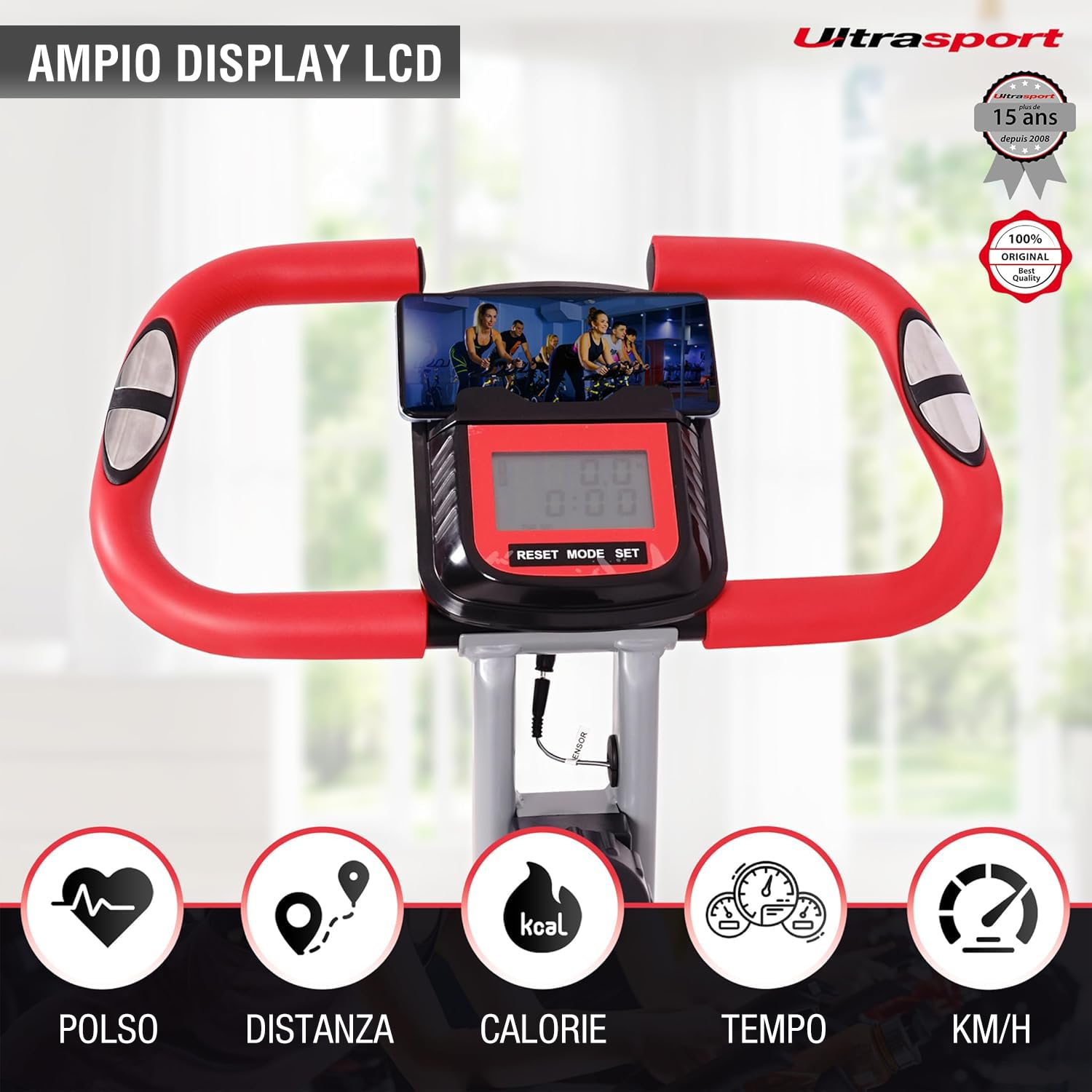 Ultrasport F-Bike 150/200, cyclette, 8 livelli di resistenza, supporto per tablet, sensori di battito manuale, pieghevole, salvaspazio, display LCD, per atleti e anziani