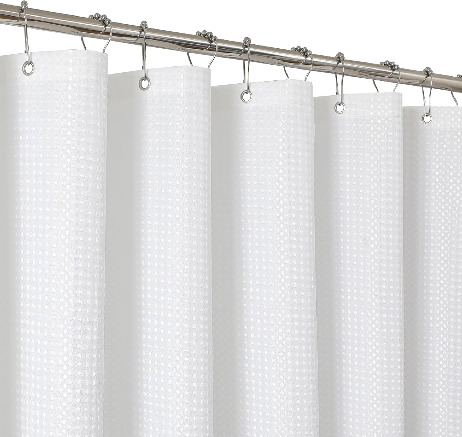 2-in-1 Waterproof Fabric Shower Curtain - No Separate Liner Needed, Hotel-Style Waffle Weave, Effortless Cleaning & Washable Bathroom Shower Curtain Set,72Wx84White