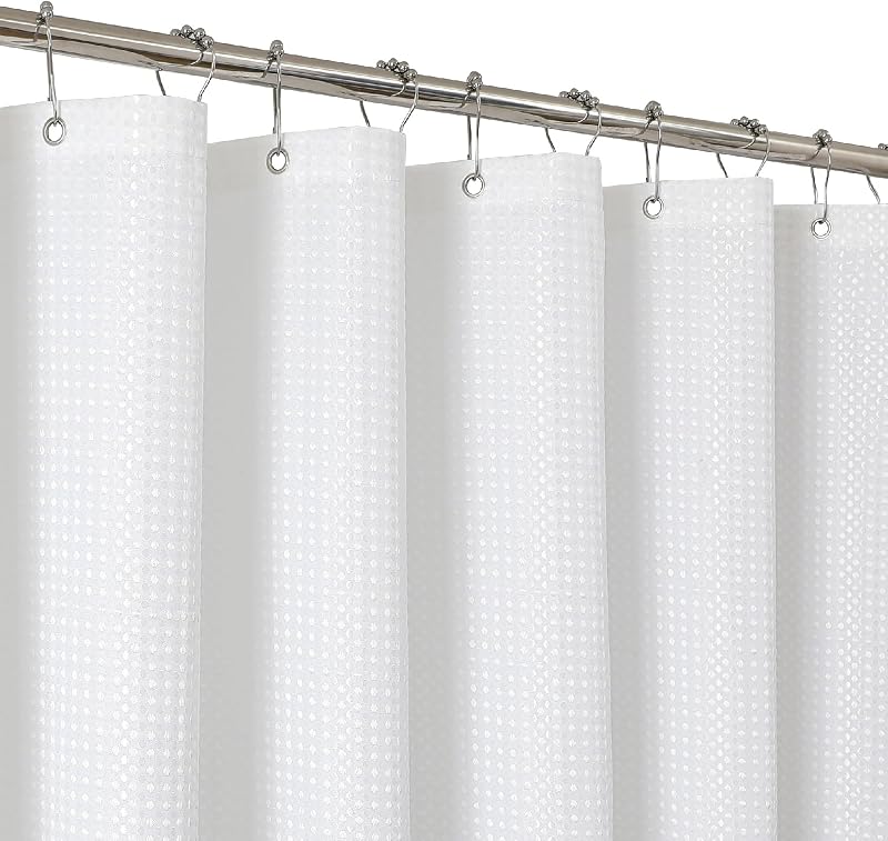 2-in-1 Waterproof Fabric Shower Curtain - No Separate Liner Needed, Hotel-Style Waffle Weave, Effortless Cleaning & Washable Bathroom Shower Curtain Set,48Wx72H,White