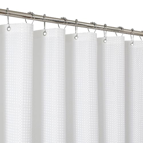 2-in-1 Waterproof Fabric Shower Curtain - No Separate Liner Needed,