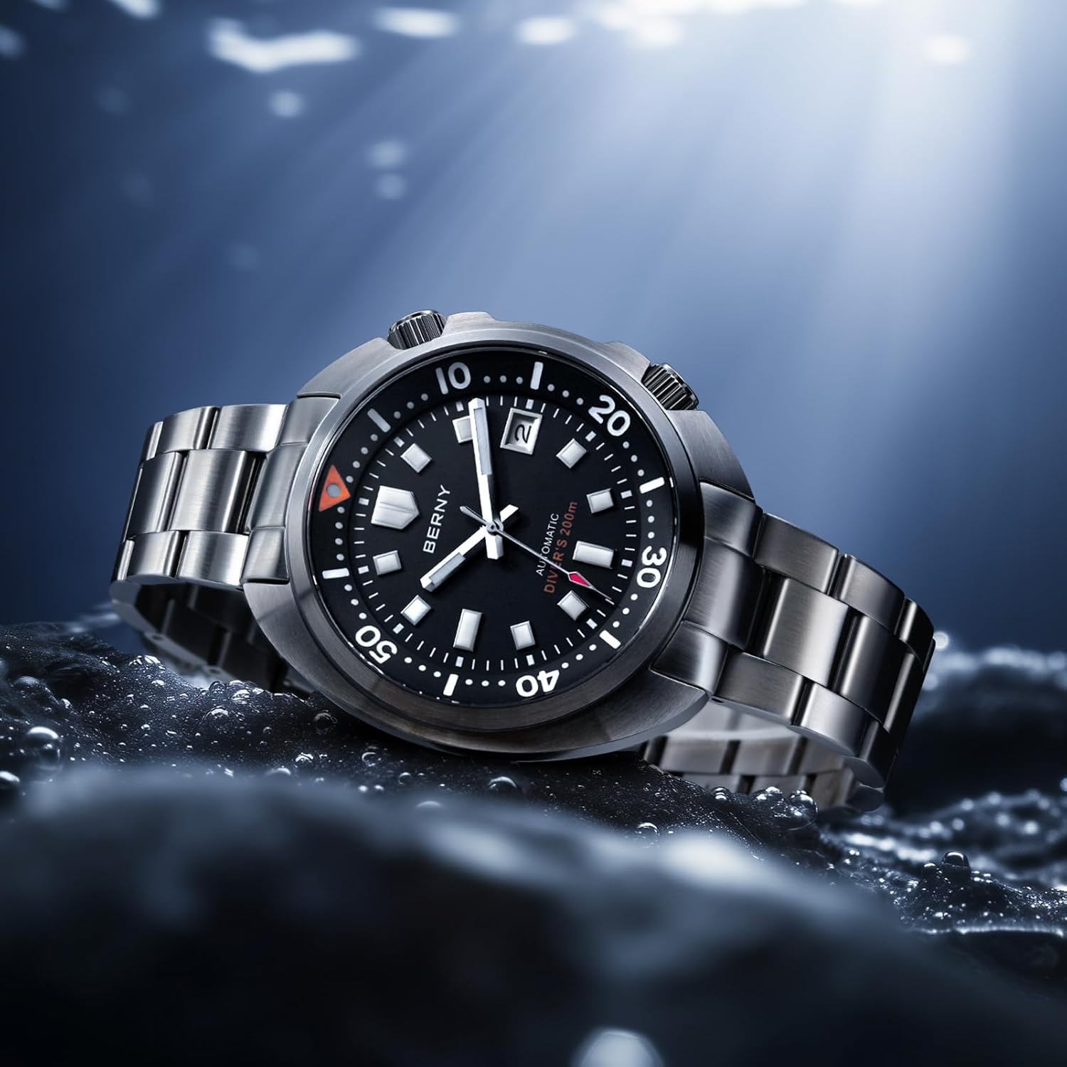 Diagram showing the dimensions and key specifications of the BERNY AM1970MS watch