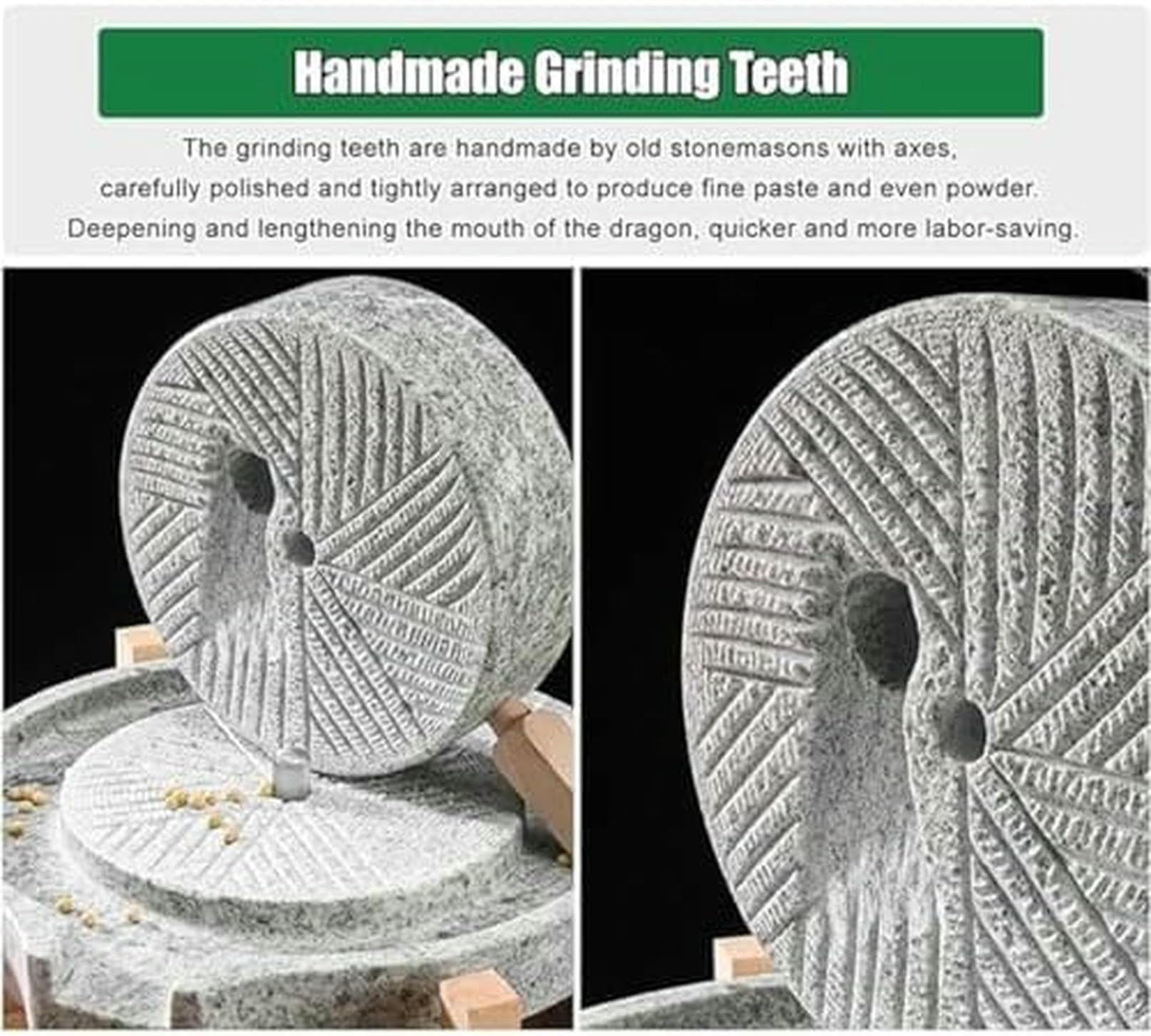 Steinmühle Getreidemühle Trocken/Nassmahlen, Natur Granit Lebensmittelmühle für Tofu, Sojamilch, Sesam und Bohnen, inklusive Ständer