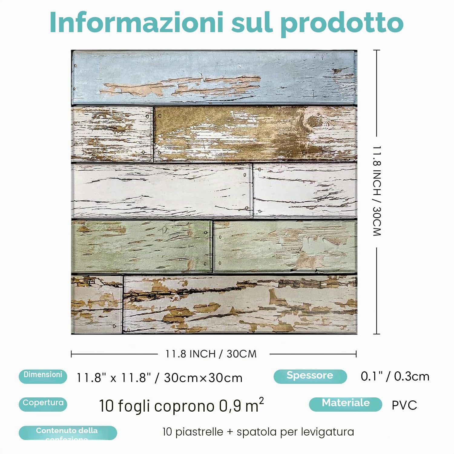 Commomy Pannelli Murali 3D Decorazione Murale Interna Legno Pannelli Decorativi PVC, 10 pezzi, 30 x 30 cm, Pannelli da parete 3D Pannello Decorativo Parete