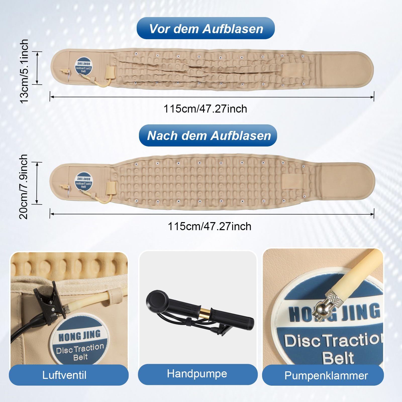 HONGJING Dekompressions Rückengurt zur Linderung von Schmerzen im unteren Rücken, Aufblasbarer Lendenwirbelstützgurt, Einheitsgröße, passend für 29-49 Taille