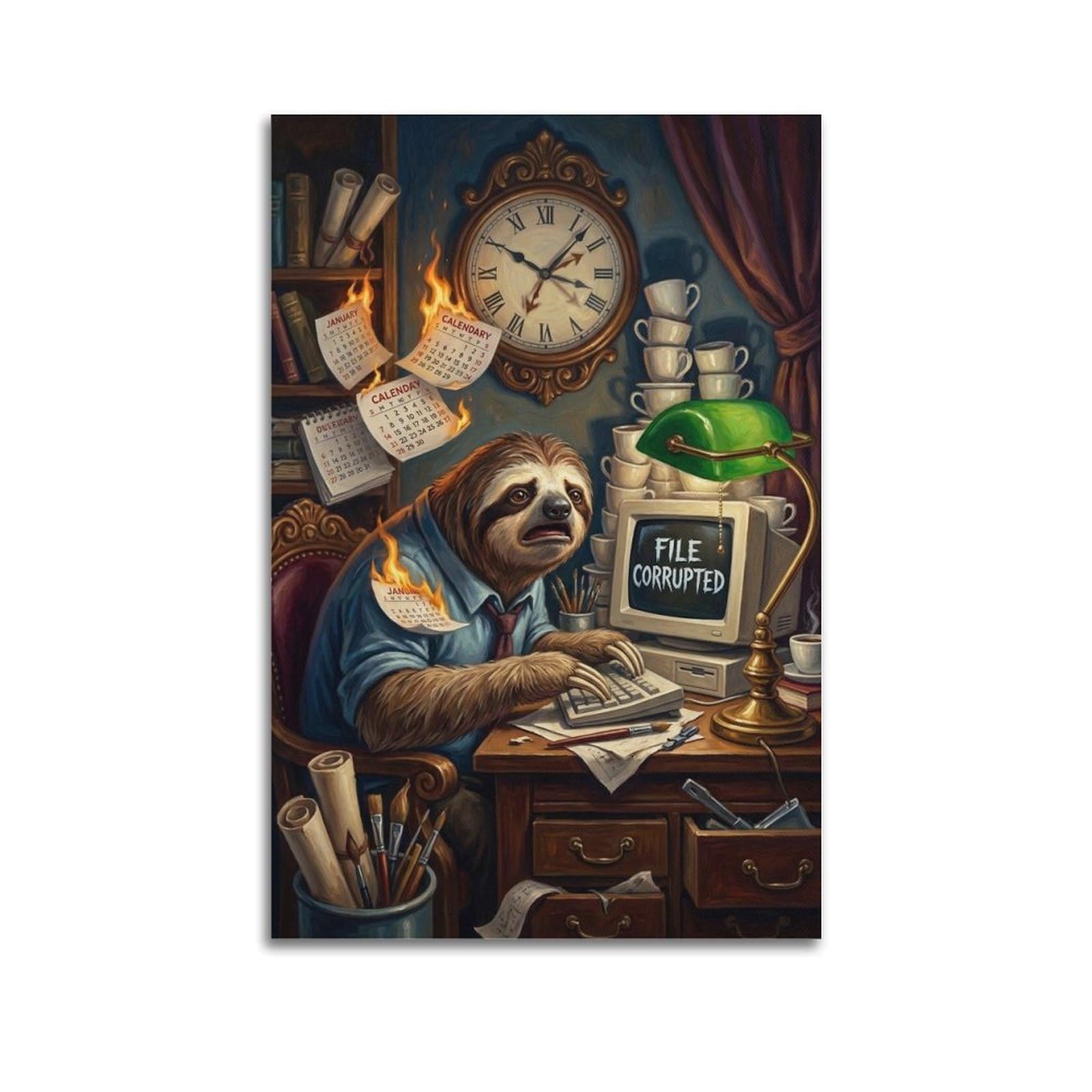 XKUGA Surreal Vintage Animal Poster Sloth Office Deadline Dark Humor Modern Decorative Canvas Prints - Ideal Wall Art for Family, Man Cave, Game Room, Boys & Girls Bedroom 20x30inch(50x75cm)