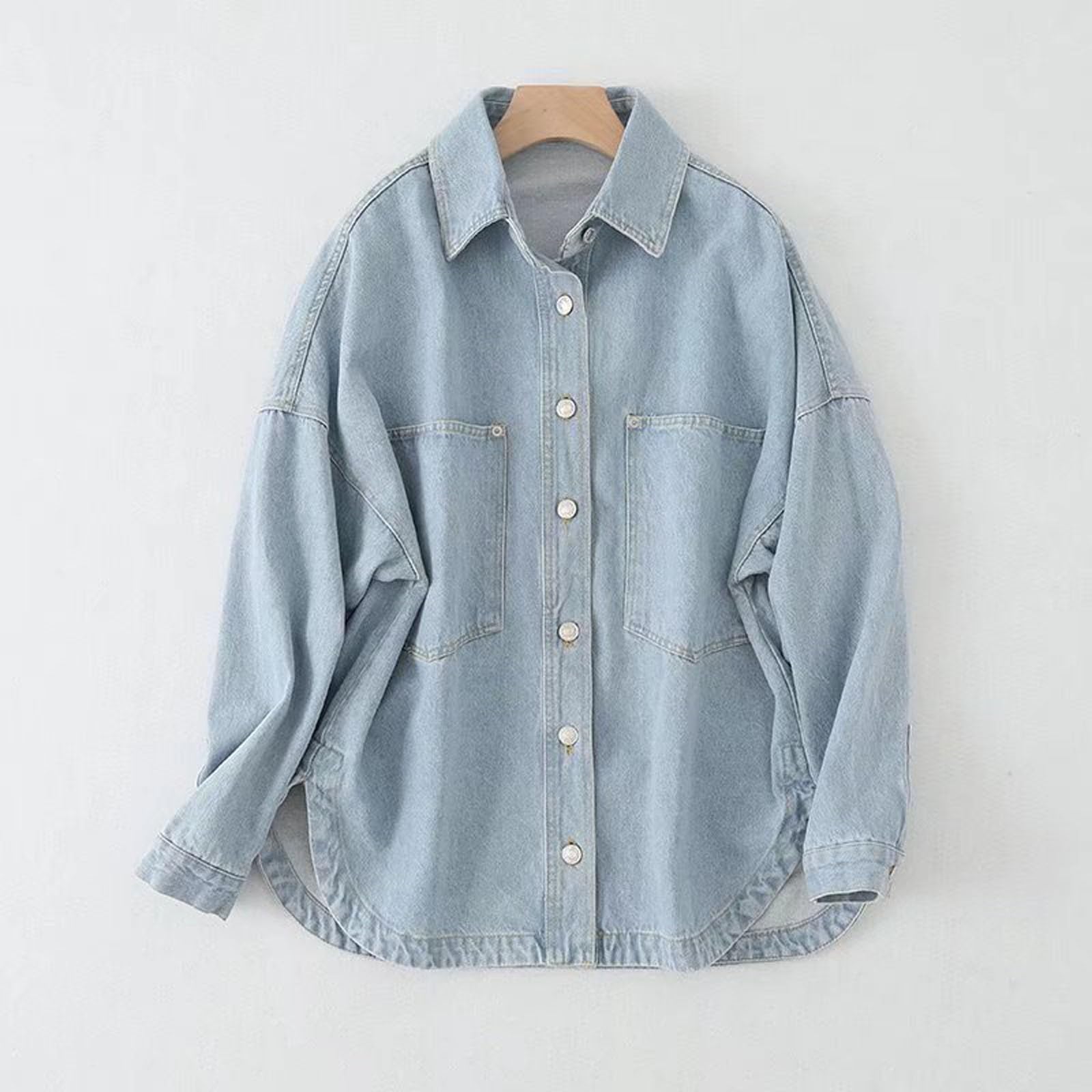 Blusa vaquera para mujer, larga, oversize con bolsillos en el pecho, parte superior con botones, manga larga, chaqueta vaquera, camisa vaquera, camisa vaquera, camisa vaquera, camisa vaquera, camisa