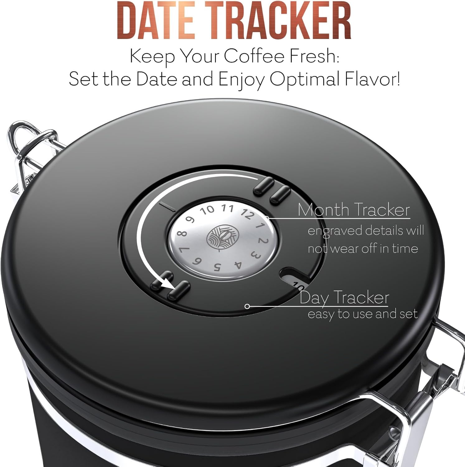 Large Coffee Canister – Airtight Stainless Steel Storage Container with Date Tracker & Scoop, Sealed Jar for Grounds, Beans, Tea, Flour, Cereal, and Sugar (Black Esspresso, 38OZ) image 4