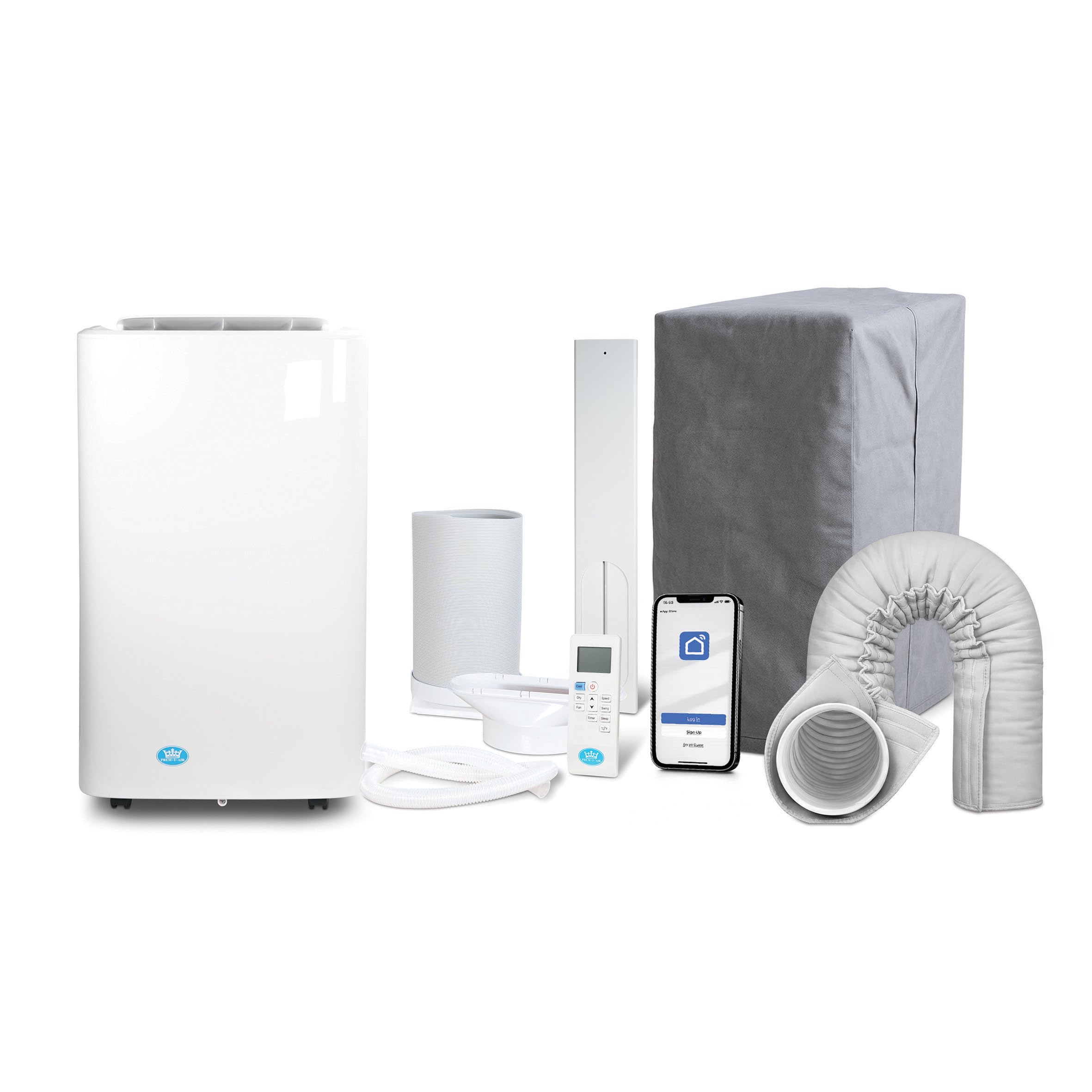 Prem-i-air 12000 BTU Portable Air Conditioner with WiFi App & Remote Control,4-in-1 Cooling,Dehumidifier&Sleep Mode,Incl. 2 Window Kits,24-Hour Timer,Insulated Exhaust Pipe,Dust Cover,Energy Class A