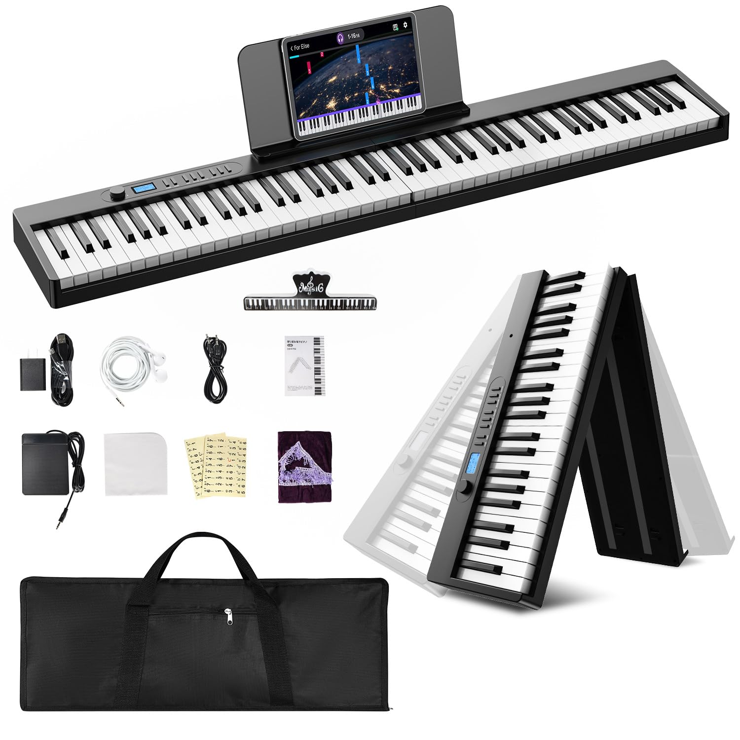 Amazon | Moon River 電子ピアノ 88鍵盤 折りたたみ式 電子キーボード