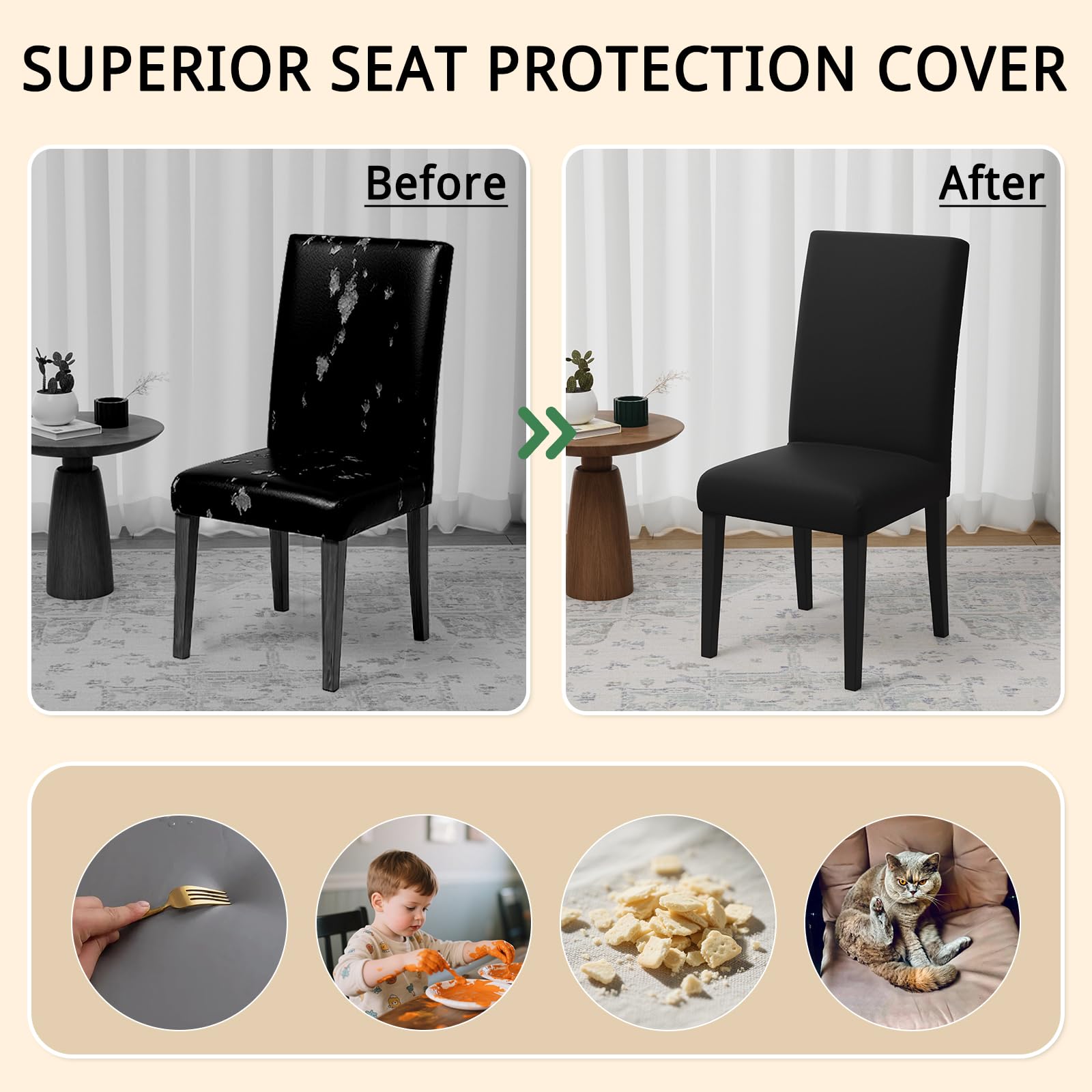 Pacok Dining Room Chair Covers Set of 4,Stretch Dining Chair Slipcovers Elastic Removable Washable Seat Covers for Hotel Kitchen Banquet Ceremony(Black) - Image 4