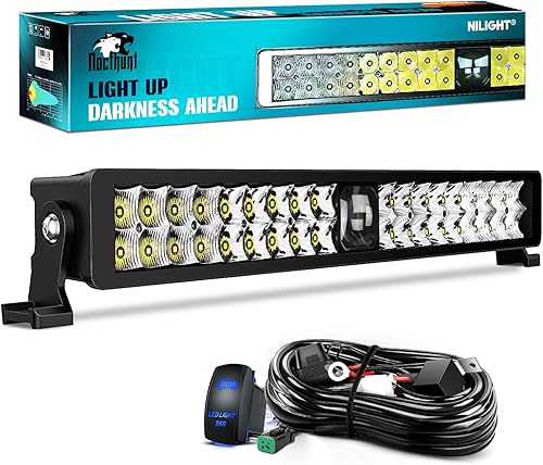 Nilight Barra de luz LED de 22 pulgadas, 37 LED de doble fila, luz combinada de inundación puntual sin tornillos, luces todoterreno con interruptor