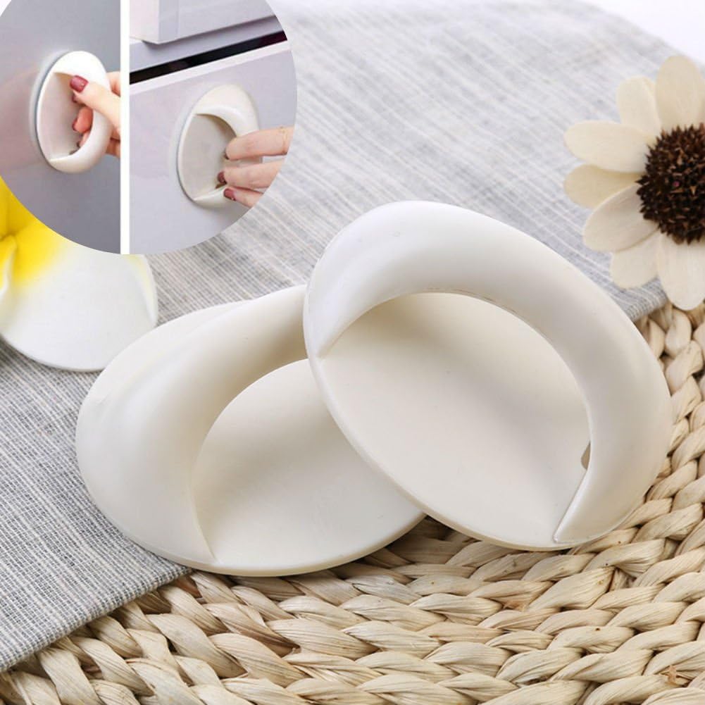 AKOAK 2 Count Round White Self-Stick Instant Cabinet Drawer Handle Helper Auxiliary Kitchen Cabinet Door Window Handle Sticker Convenient Opening Stick-on Handles