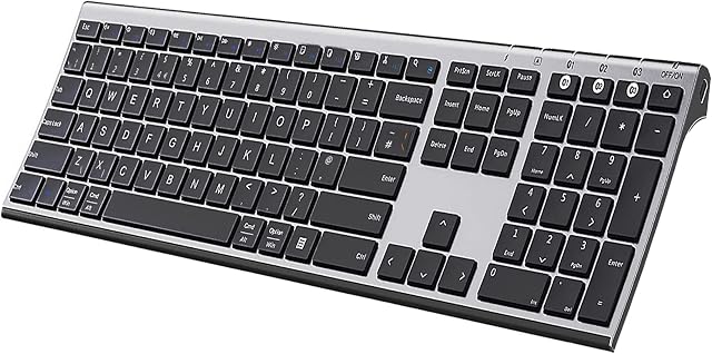 Multi-Device Wireless Bluetooth Keyboard, Rechargeable Slim Silent Keyboard Compatible with PC, Laptop, Computer, MacBook, iMac, Smartphone, Tablet, Black