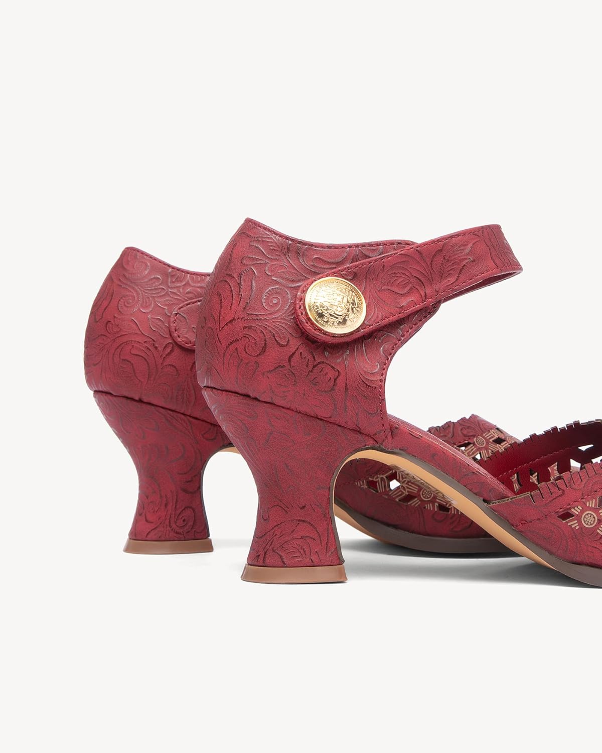 NEWBELLA Women’s Mary Janes Vintage Pumps with Adjustable Ankle Strap & Embossed Cutou Design, Comfortable Flared Heels for Casual & Dressy - Image 7