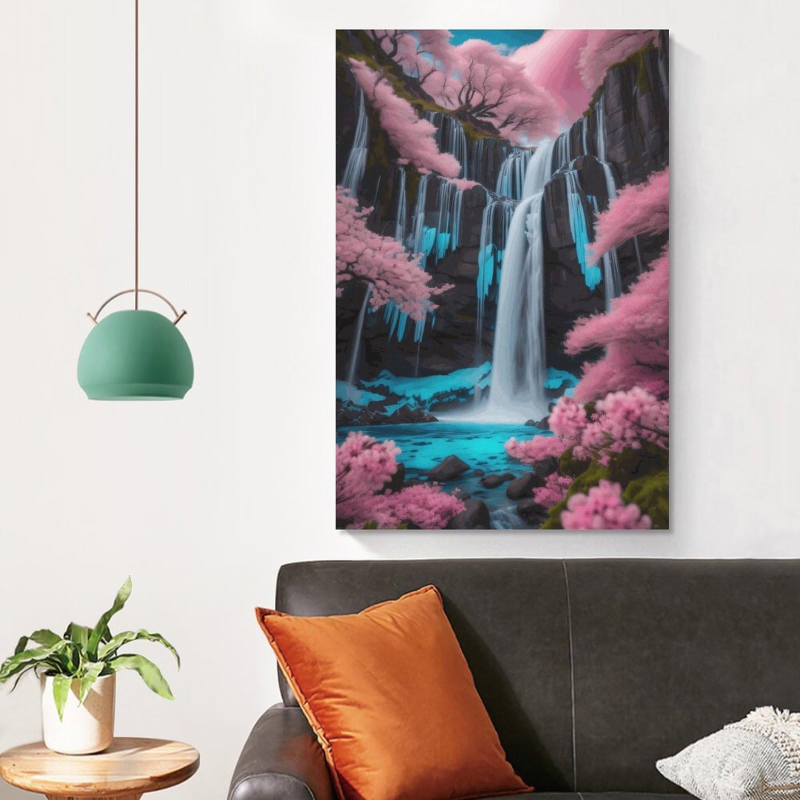 Amazon.co.jp: 絵画 桜と滝の美しい景色インテリア 絵画 美しい自然の