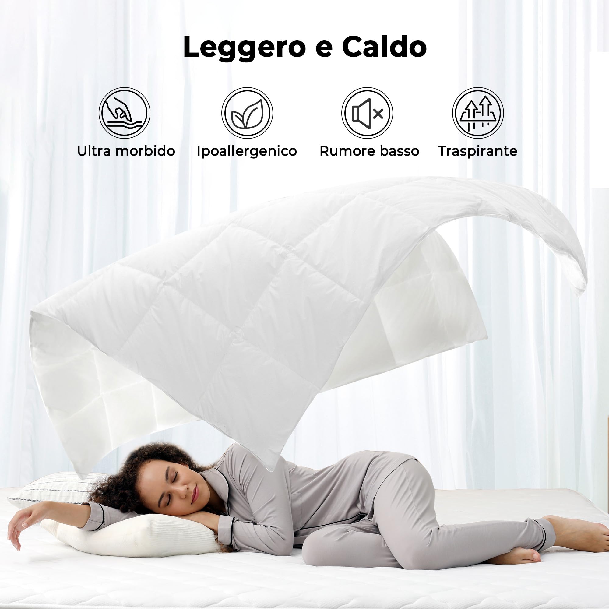 puredown Piumino in Piuma e Piumino d'Oca 220x240 cm per Tutte le Stagioni, piumino matrimoniale, 100% Cotone, Morbido, Traspirante e Lavabile, Oeko-Tex e RDS