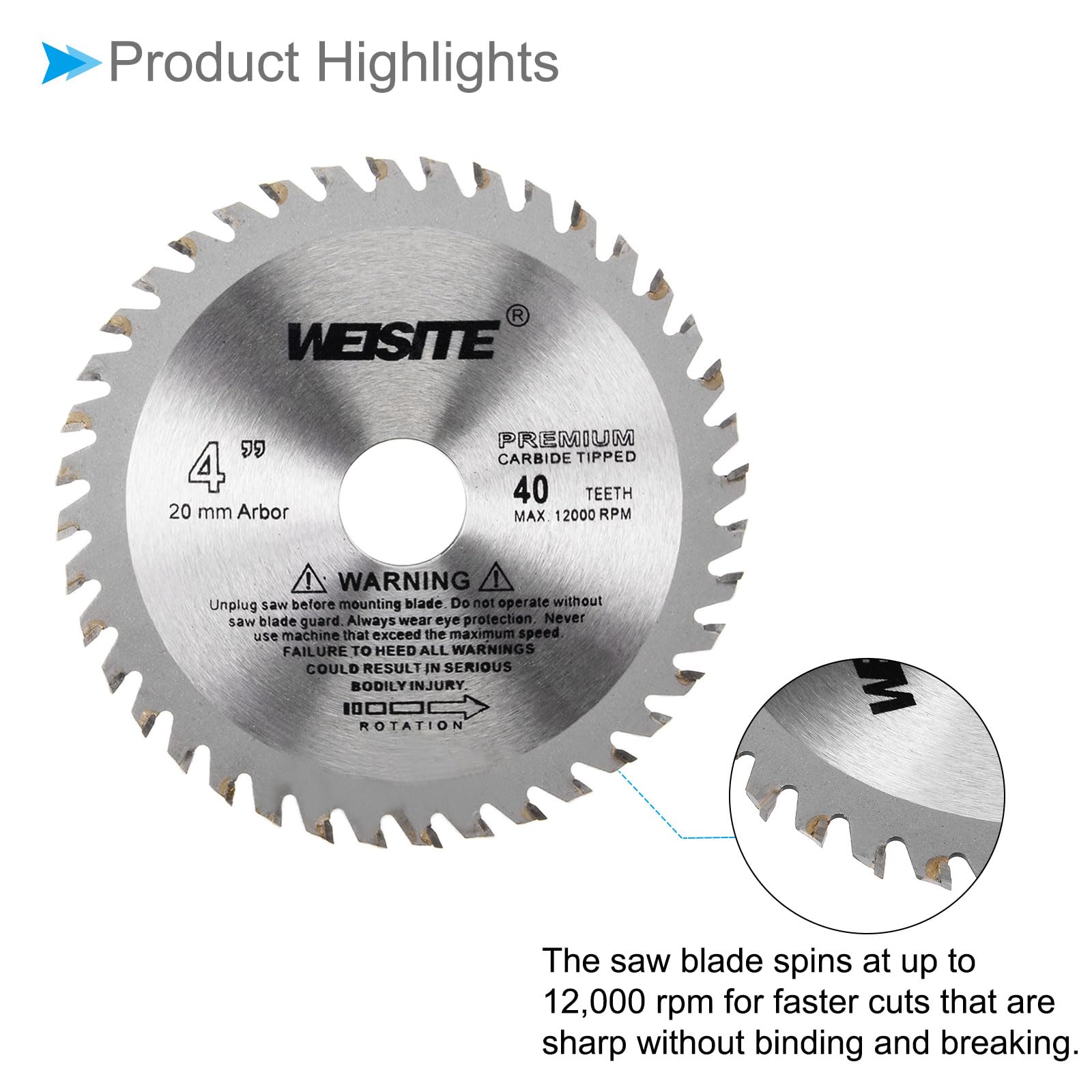 CoCud Circular Saw Blade, 4" Outer Dia 40 Teeth 5/8" Arbor, Wood Tungsten Carbide Tipped () Slitting Saw - Image 4