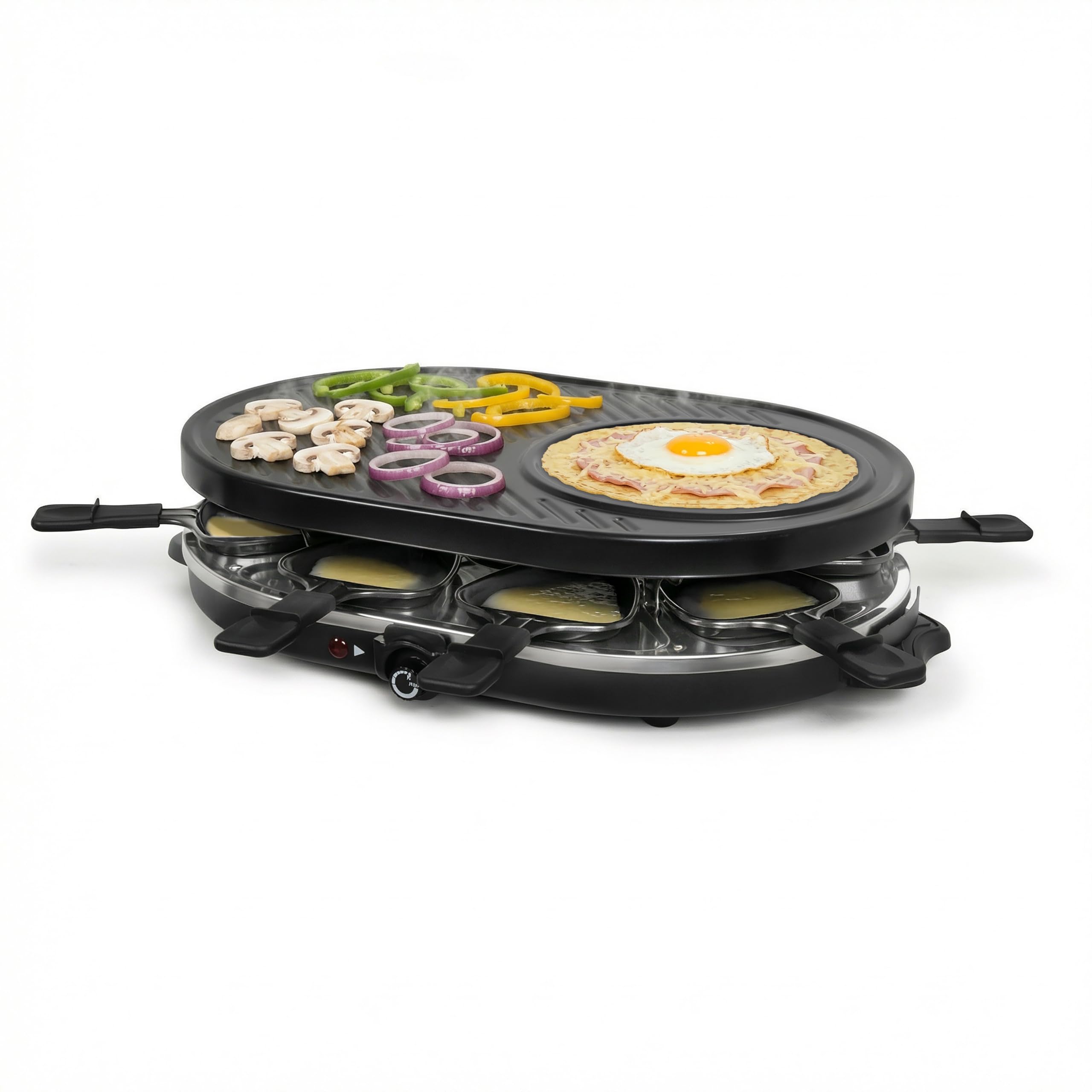 ONLI - Raclette, Grill & Crêpière, 8 personnes ON1035N - 3 en 1, 1200W, sans PFAS, thermostat ajustable