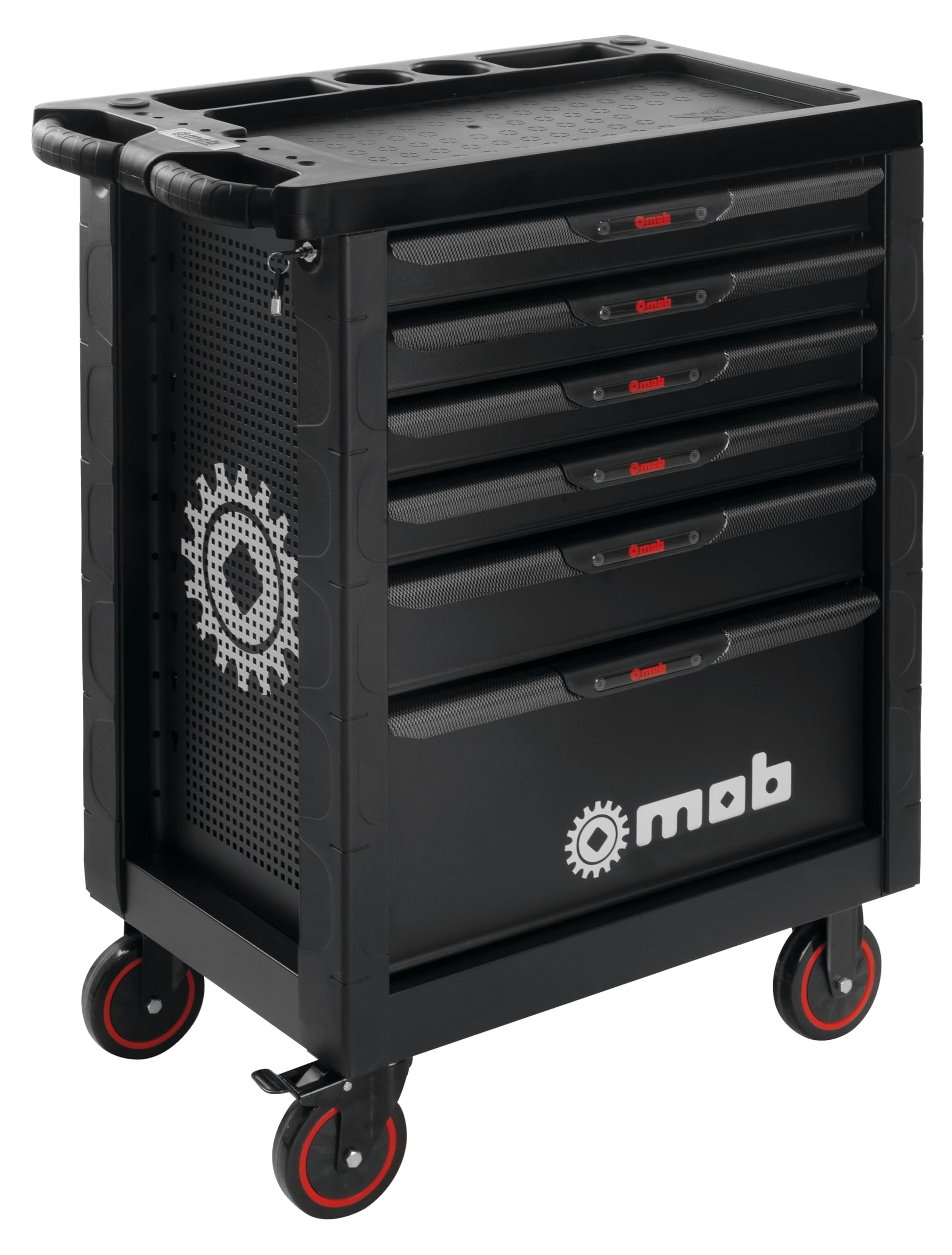 mob Servante ProLiner d'Atelier 140 Pièces – 9 Modules Outils Complets – 6 tiroirs - Plateau Polypropylène Renforcé – Charge 850 kg – 4 Roues Dont Frein