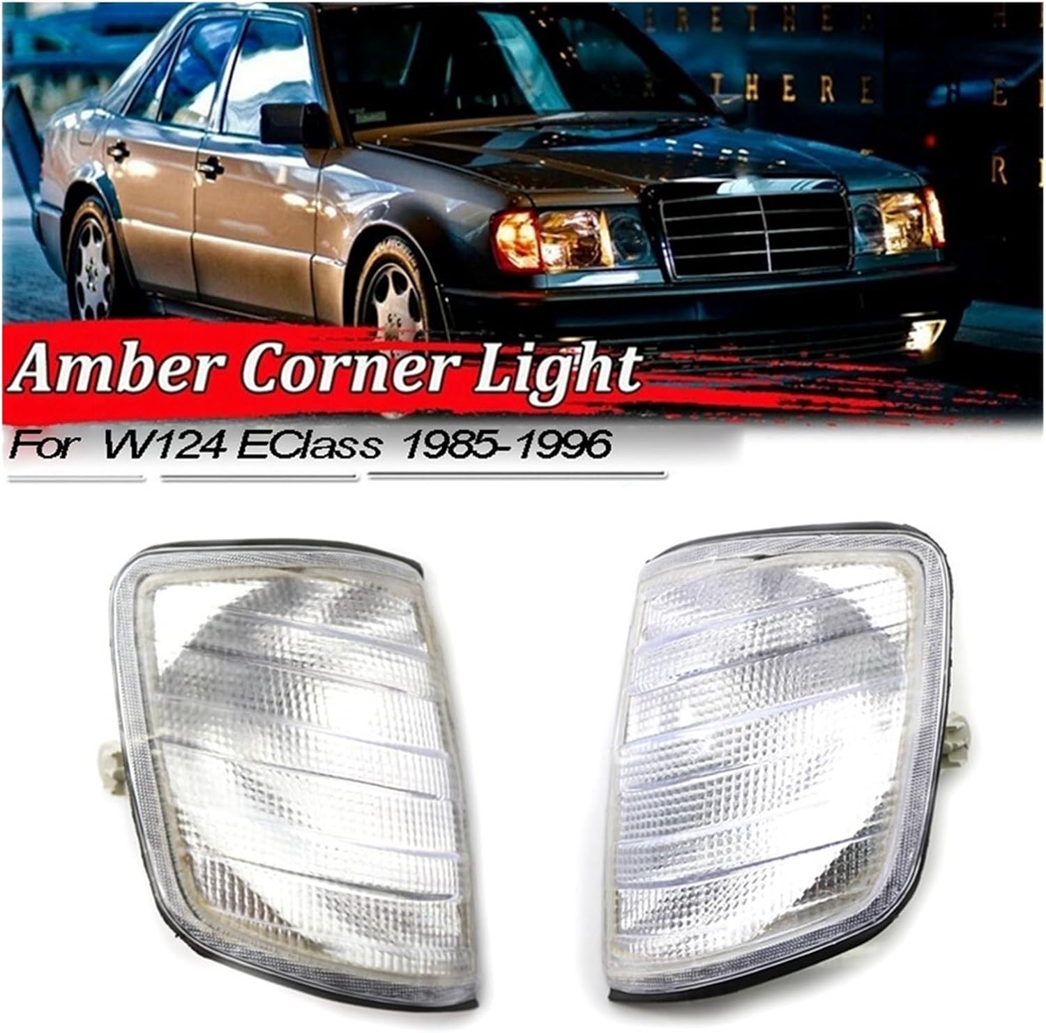 Car L+R White Corner Lights Turn Signal Lights Compatible With Mercedes W124 E-Class Sedan 1985-95 1248260043 1248260143