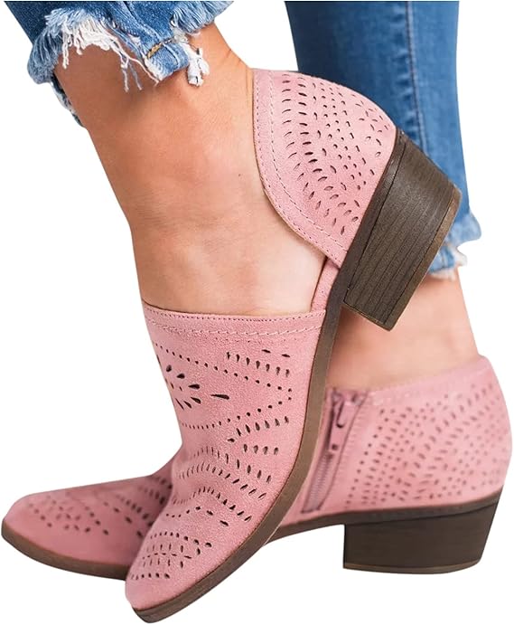 Amazon.com: Ankle Boots for Women Hollow Out Casual Ankle Booties Slip On Cutout Side Zipper 