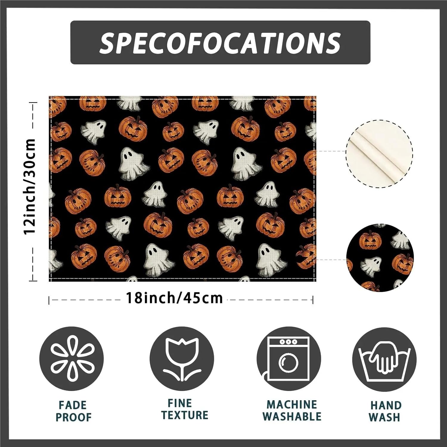 Black Spooky Ghost Pumpkin Halloween Placemats Table Mats for Party Home Kitchen Dining Table Decorations 12x18 Inch(9,6PCS)