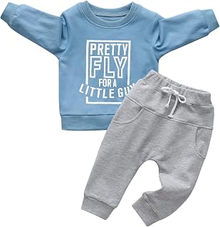 Infant Baby Boy Clothes Toddler Letters Long Sleeve Pullover Sweatsuit Tops Pants with Pocket Fall Winter Outfits Set