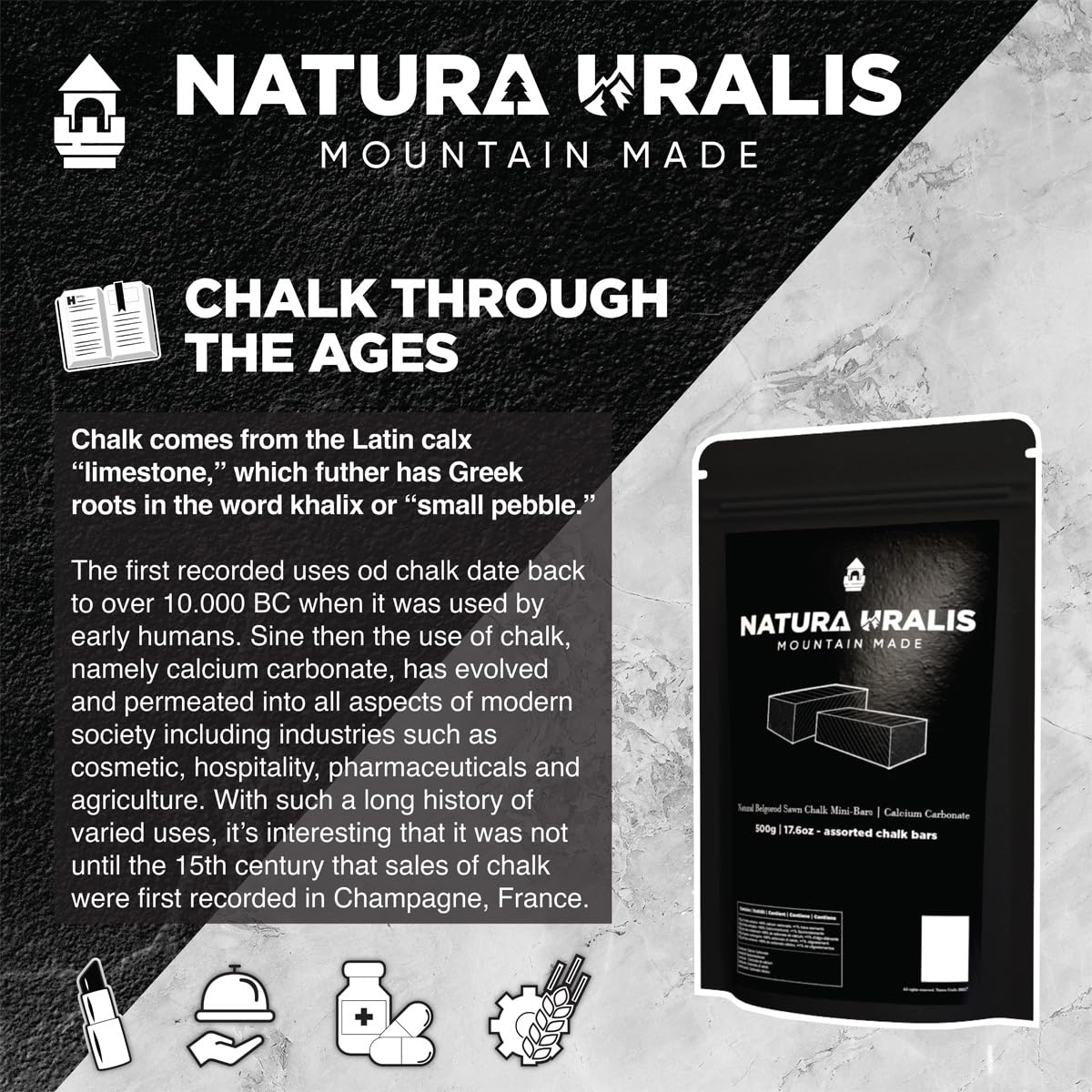 Natura Uralis Premium Belgorod Kreide-Mini-Riegel | 500 g weiße Kreide-Minis - Knackig, Angenehm erdig, Samtig und fest in der Textur, ASMR-Erlebnis, natürliches Calciumcarbonat