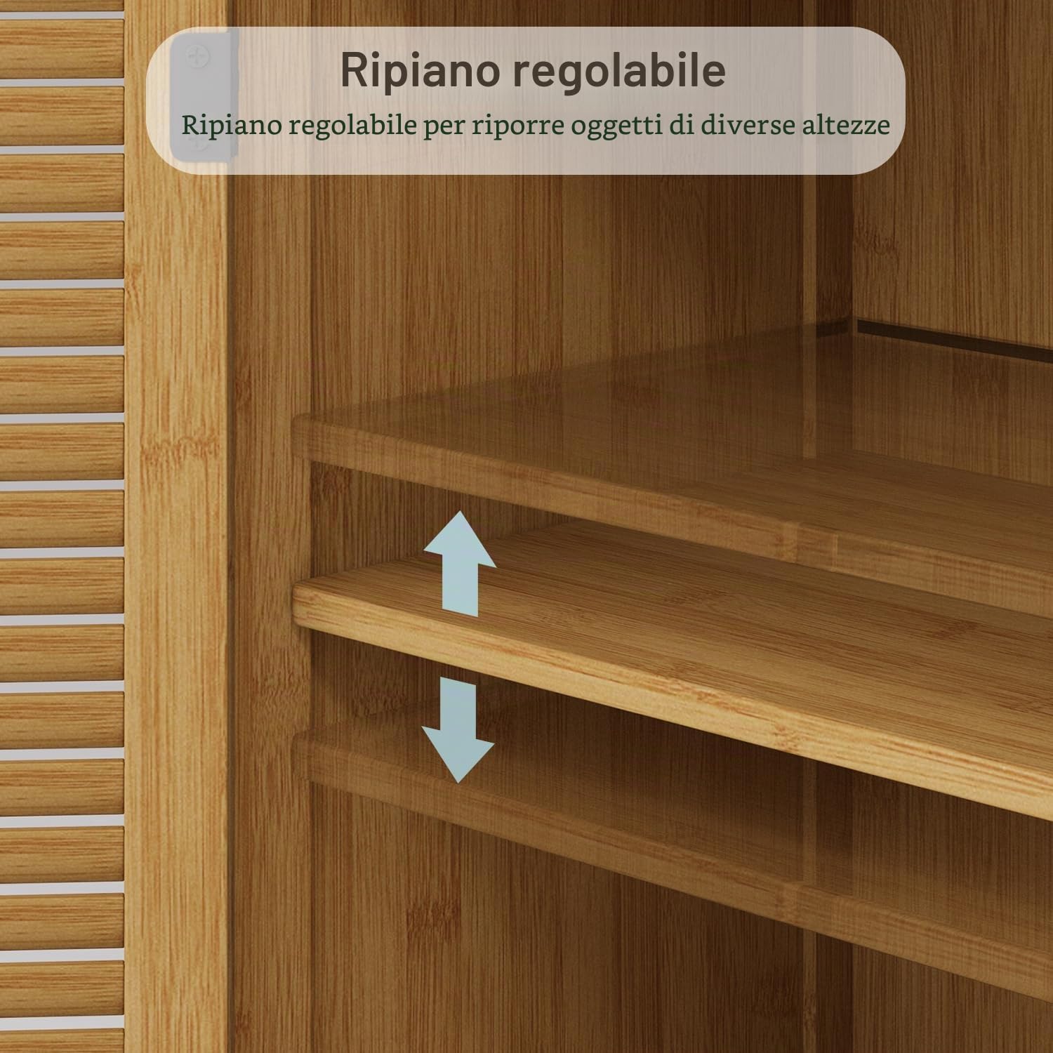 Xbro Mobile sottolavabo con 2 ante lamellari, ripiano regolabile, mobili da bagno per bagno, 60 x 30 x 60 cm,Colore legno di bambù
