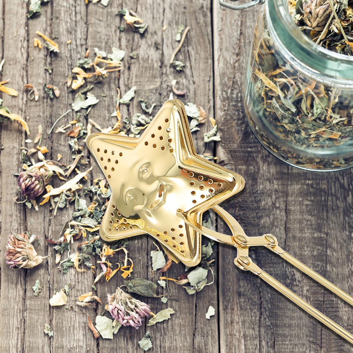 Toyvian Infuseur à Thé Étoiles Lune en Acier Inoxydable Doré Filtre à Thé avec Poignée Usage Quotidien