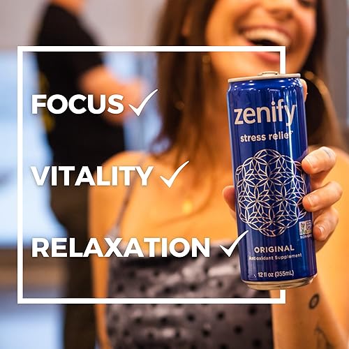 Miniatura 3 de Zenify Zero Sugar - Bebida calmante y espumosa natural para aliviar el estrés fórmula con L-teanina GABA vitamina B6 y glicina bebida de reemplazo