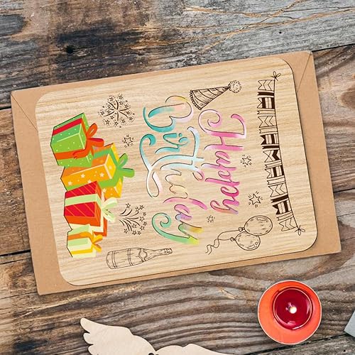 Miniatura 5 de FREEBLOSS Tarjetas de cumpleaños de madera, tarjeta de madera de aniversario, caja de regalo colorida, tarjeta de aniversario de madera, plegable,