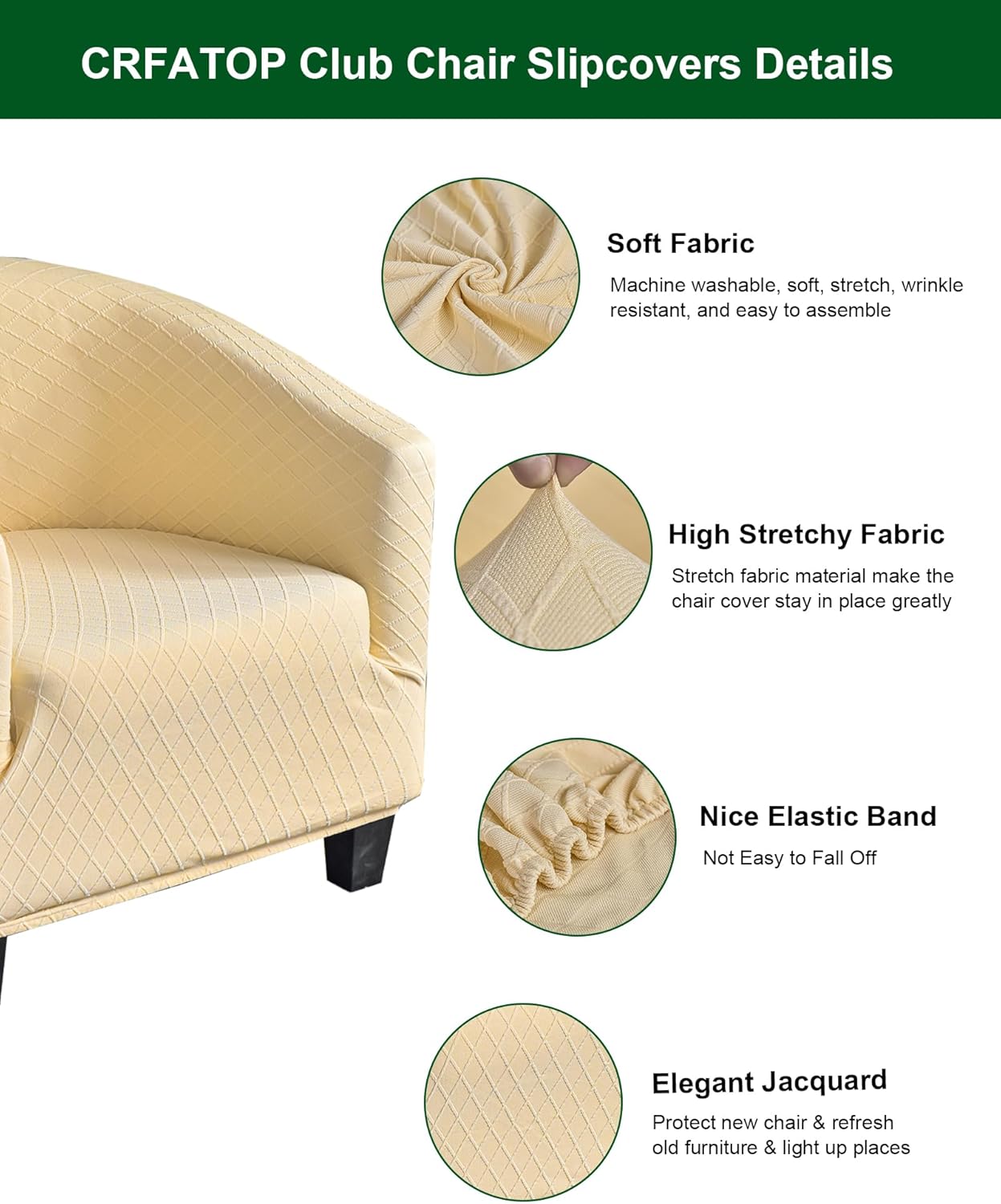 CRFATOP Soft Club Chair Slipcover Stretch Barrel Chair Covers Jacquard Tub Chair Slipcovers Round Couch Covers Spandex Armchair Sofa Cover Removable Furniture Protector for Living Room,C16