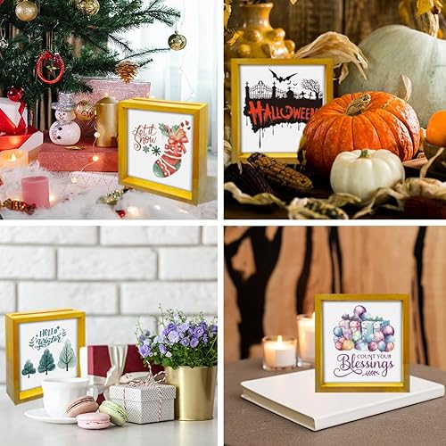 Miniatura 7 de FINGERINSPIRE 3 marcos de fotos de madera para decoración del hogar, con 36 diseños intercambiables para festivales, tarjetas de papel, 7 x 7