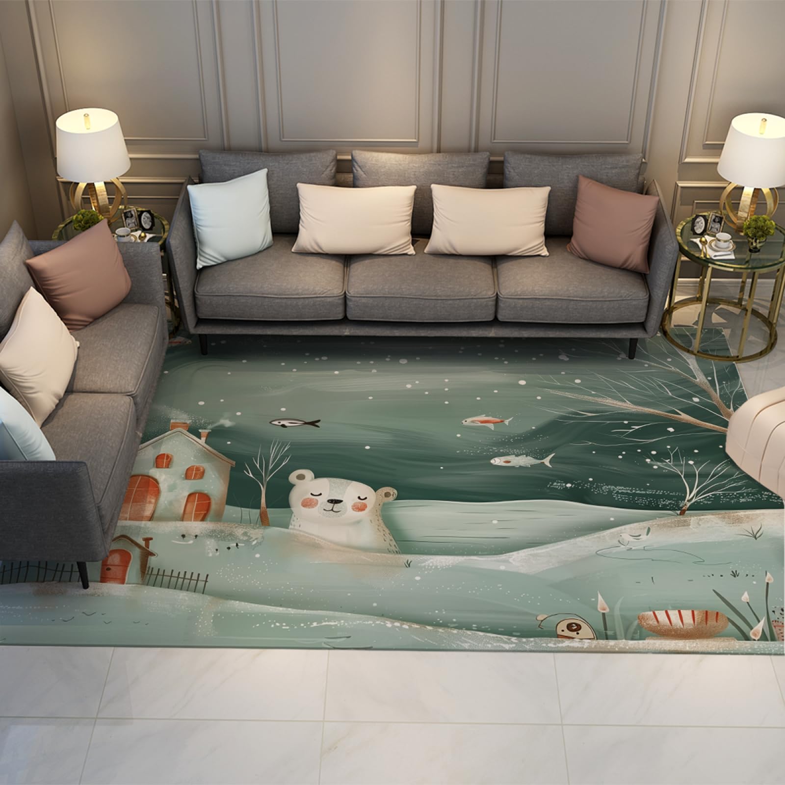 Tapis de porte 180x240cm vert dégradé pour chambre d'enfants chalet