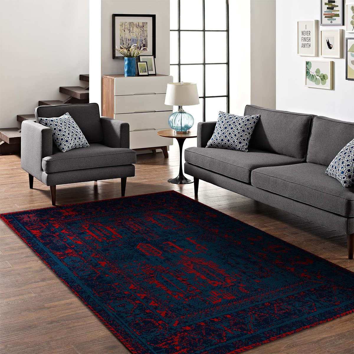 Oriental Area Rug for Living Room & Bedroom – Vintage Design with Distressed Finish, Soft & Durable, Stain-Resistant & Non-Shedding, Sizes