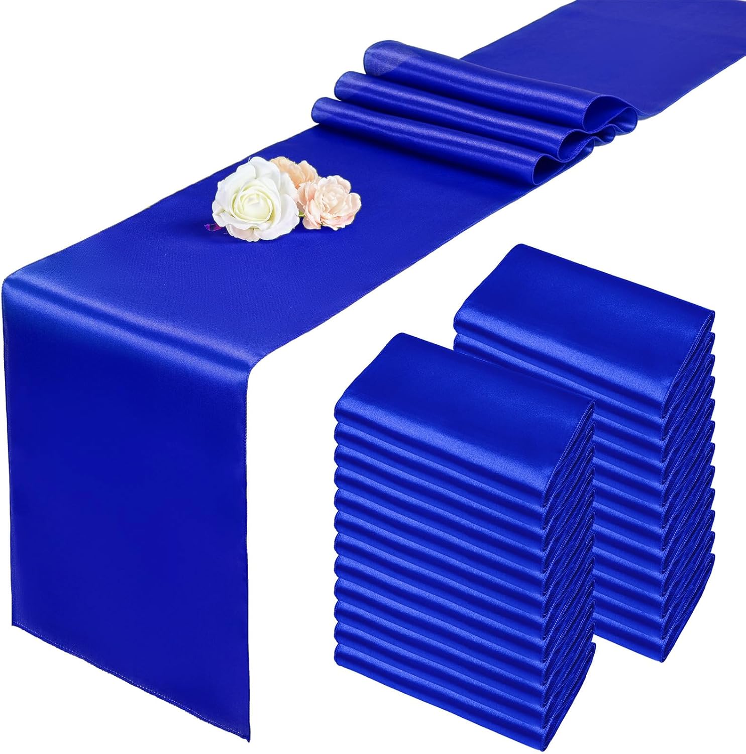 24 Pack Royal Blue Satin Table Runners, 12 x 108 Inch Table Runners for Rectangle