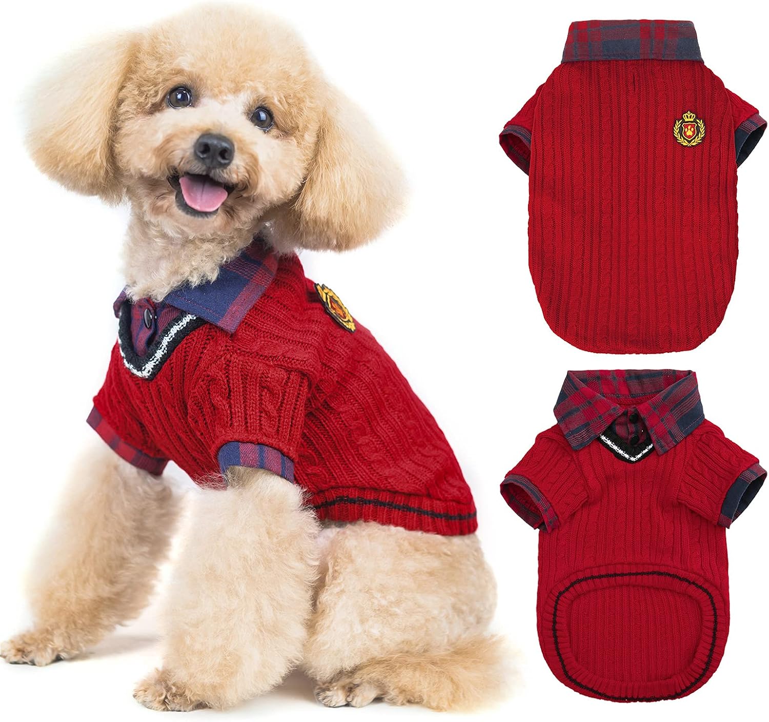 PUPTECK Soft Warm Dog Sweater Cute Knitted Dog Winter Clothes Classic Plaid Dog Coats for Cats Small Medium Puppy Dogs