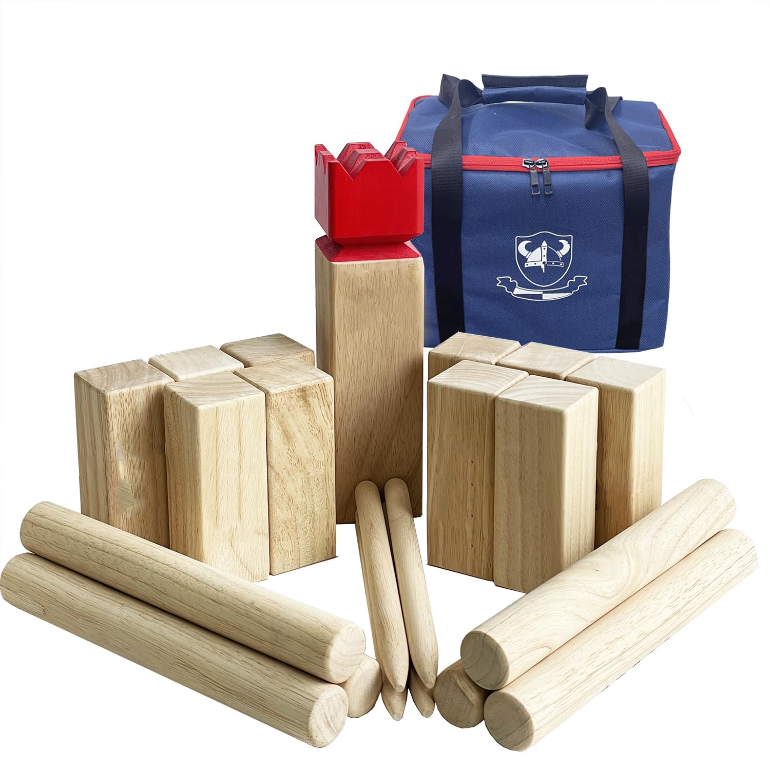 Kubb Spiel im Freien | Wurfspiel mit Tragetasche | Kegelspiel | Gummi Holz Garten Rasen Spiele | Wurfspiel mit Tragetasche (30 x 7.5 x 7.5 cm-Carry Bag, L)