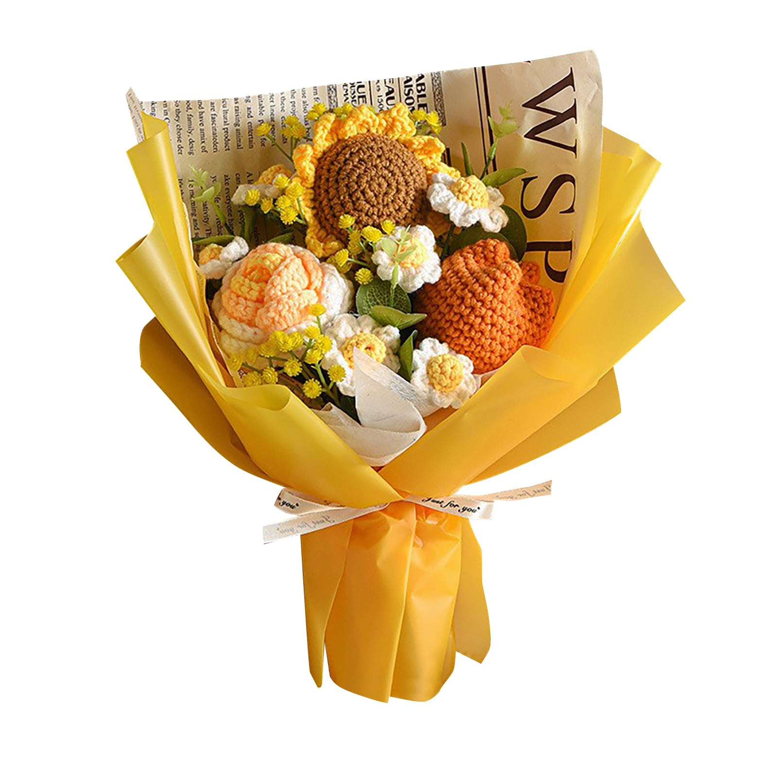 CVJdfhRE bridal bouquet， Fake sunflower Daisy Warm Artificial Rose Flowers Bouquet, Handcrafted Crochet, Vibrant Sunflowers Knitted(Yellow)