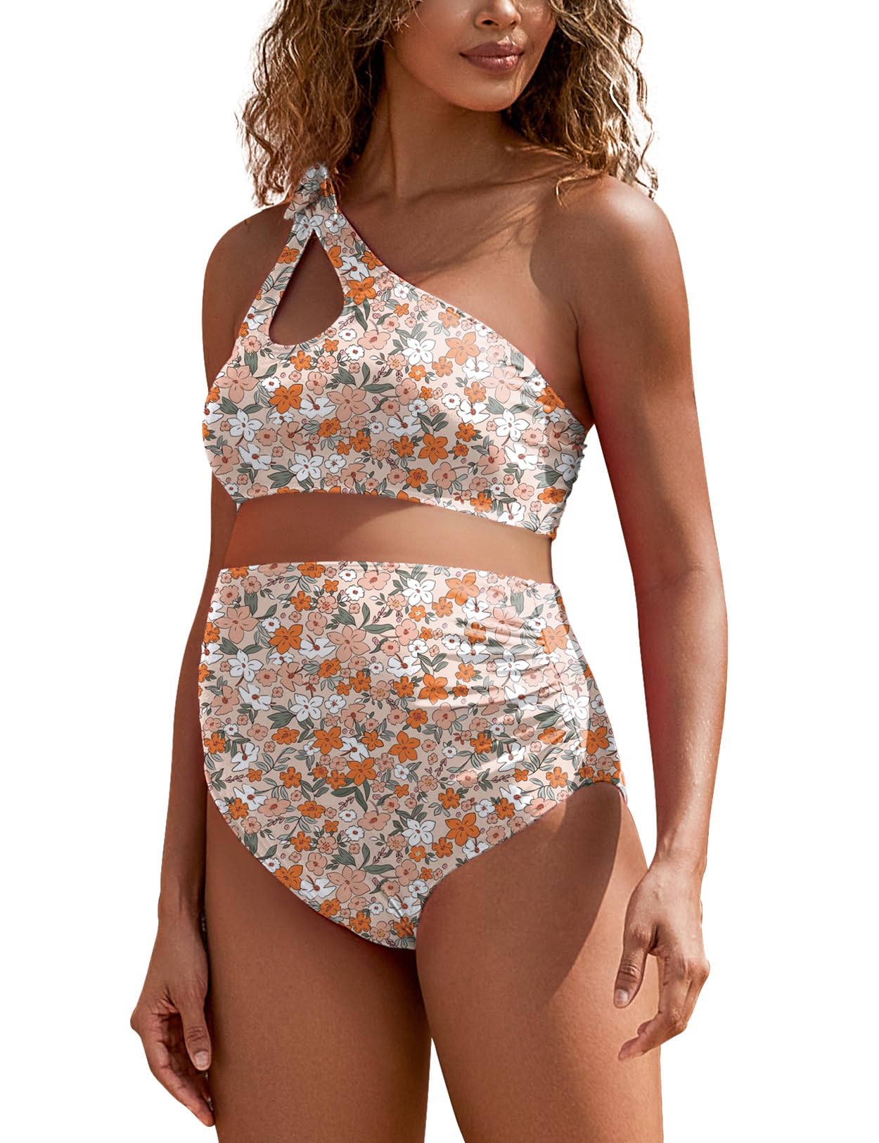 DEBELLY Umstands-Badeanzug mit Ausschnitt, einschultrig, Bikini-Set, 2-teilig, mit verstellbarem Band und hoher Taille