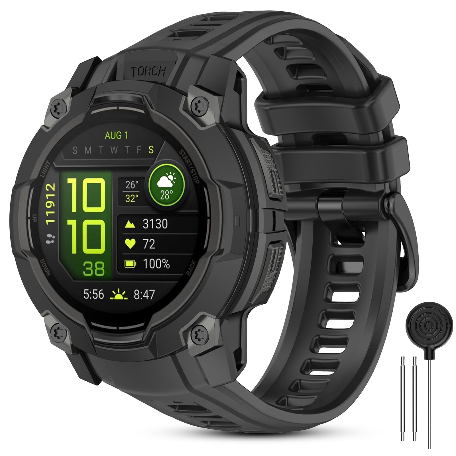 CHULN 22mm Silikon Armband Kompatibel mit Garmin Instinct 3 45mm AMOLED/Instinct 3 Solar 45mm, Einstellbares Sport Ersatzarmband für Smartwatch.(No host)