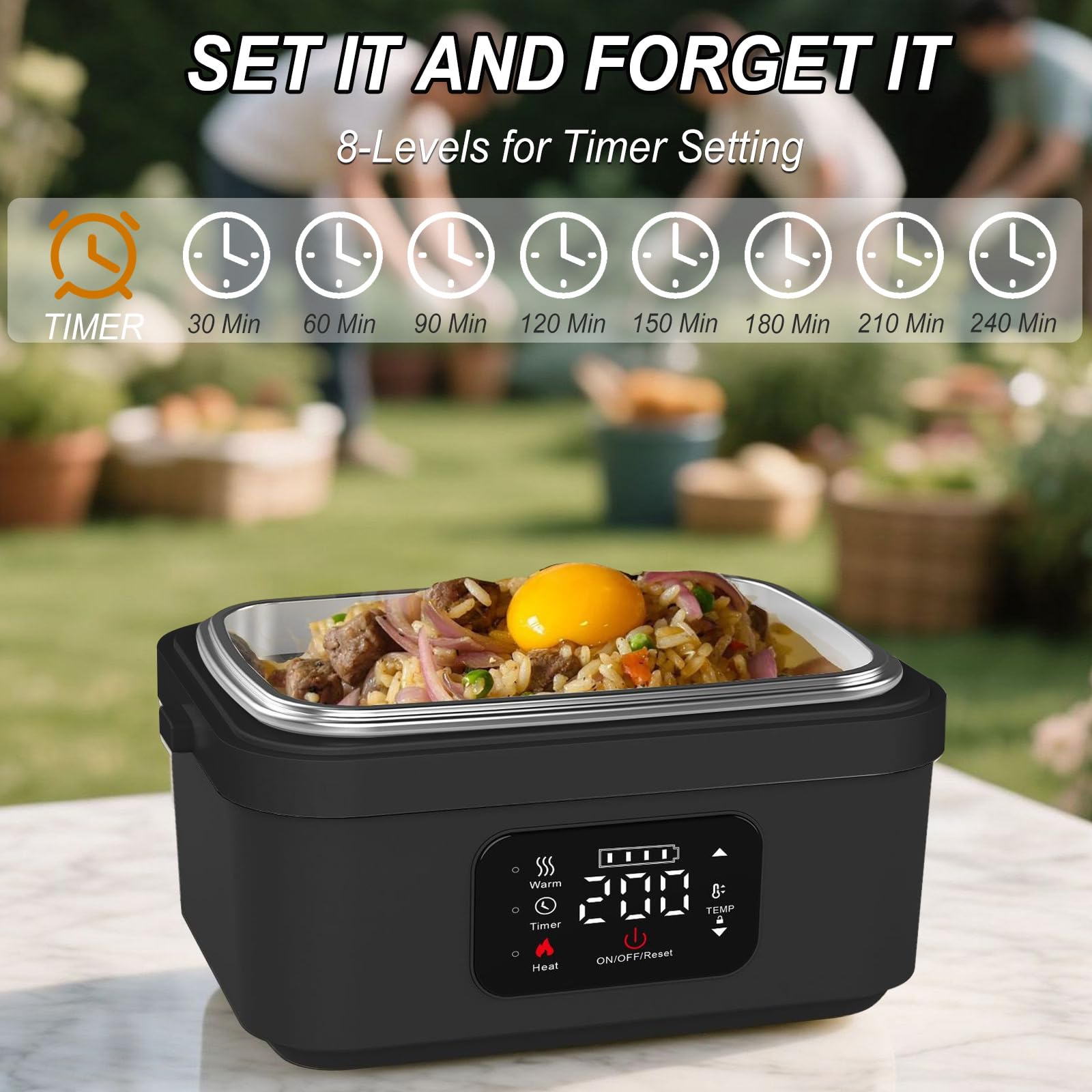 1L Elektrische Lunchbox mit Akku, Tragbare Elektrische Lunchbox mit Einstellbarer und TimerHeizfunktion, Beheizbare Brotdose mit Isoliertasche, Gabel & Löffel für Arbeit Reisen Unterwegs