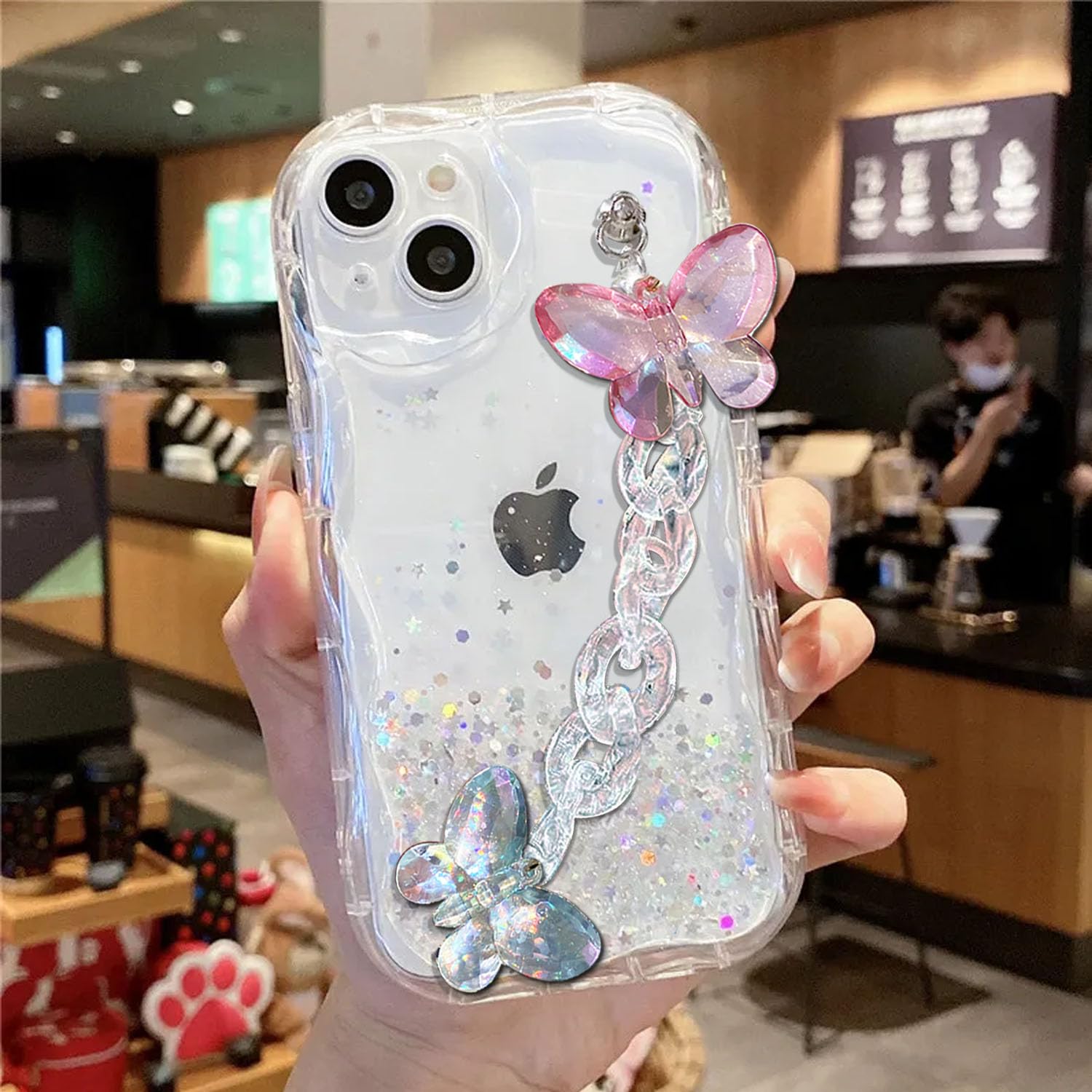 KC Back Cover for Apple iPhone 15 Plus - Crystal Butterfly Wrist Bracelet Dry Fixed Glitter Curly Wave Shape Shockproof Soft Silicone Case with Camera Protection (Transparent) (B0CY982VHM) Amazon Price History, Amazon Price Tracker