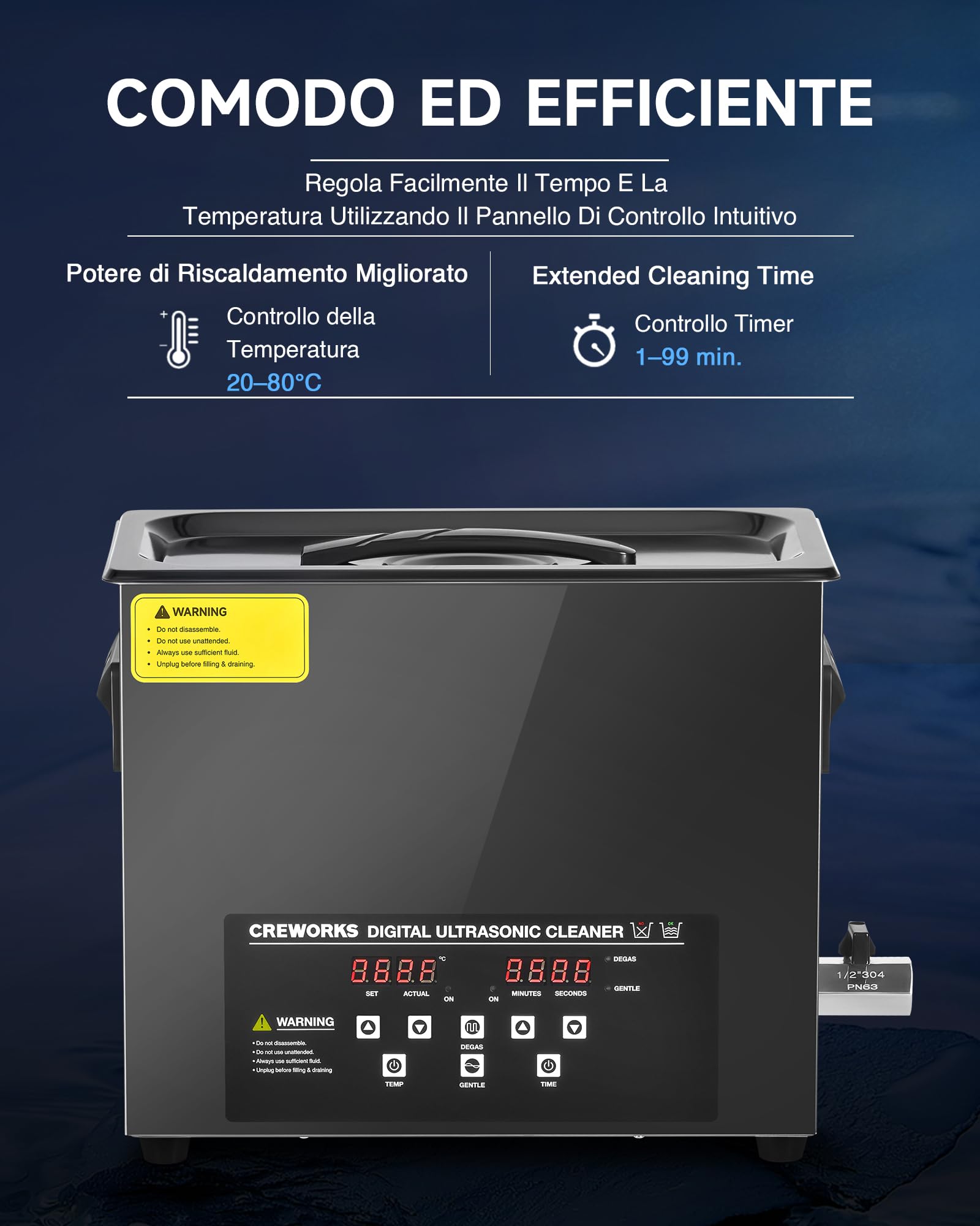 CREWORKS 6.5L Pulitore Ultrasuoni con Modalità Degas e Delicata Timer, 180W Pulizia Ultrasuoni con Timer, Pulitore Ultrasuoni Professionale per Ricambi Auto, Occhiali, Gioielli, Dentiere (6.5L 180W)